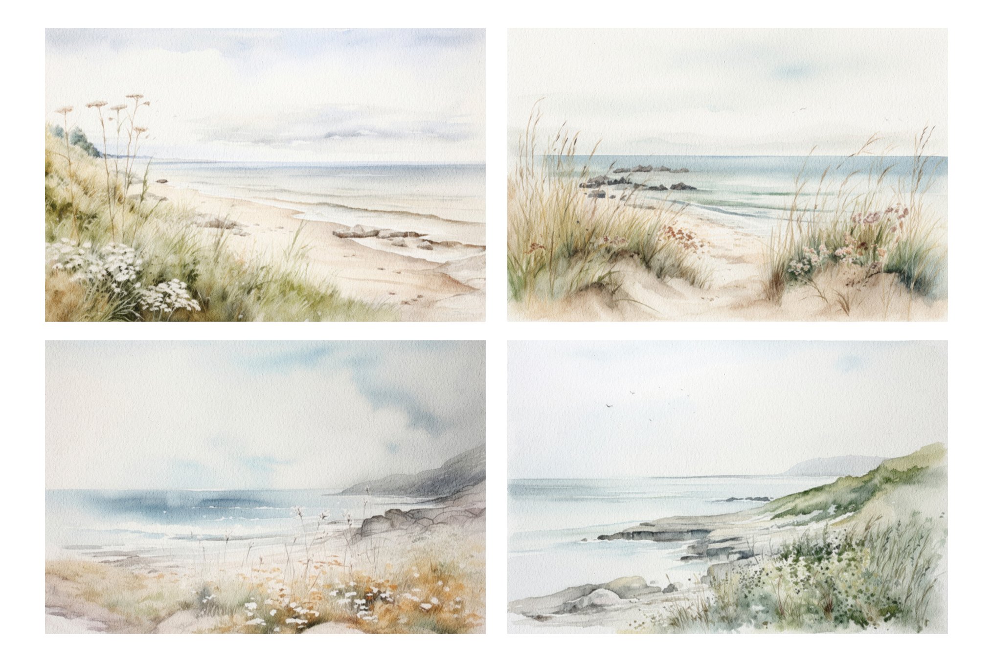 COASTAL Watercolour Landscape Backgrounds - Design Cuts