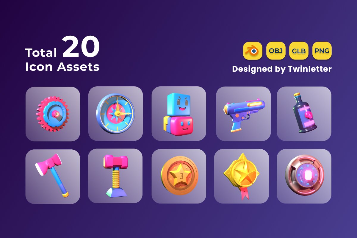 Gaming Asset 3D Icon Pack Vol 4 - Design Cuts