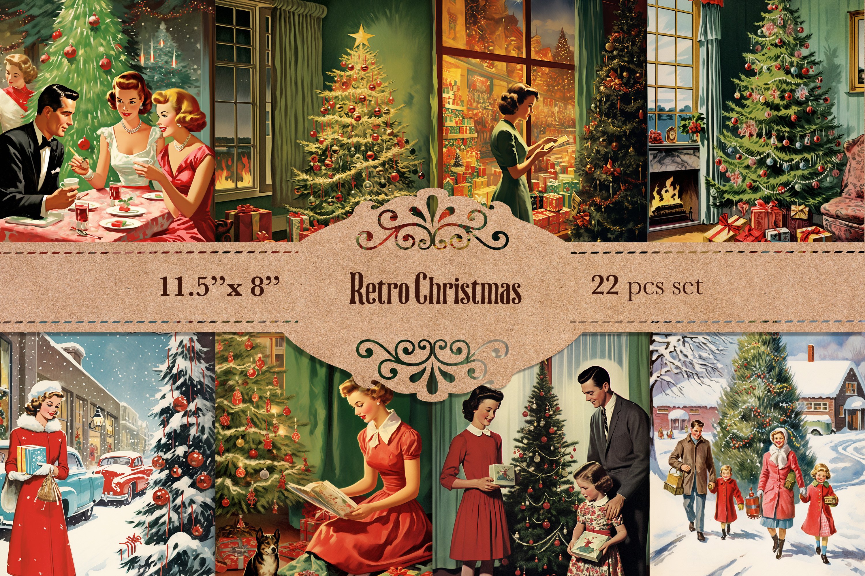 Retro Christmas Cards 50s Vintage Christmas Party - Design Cuts