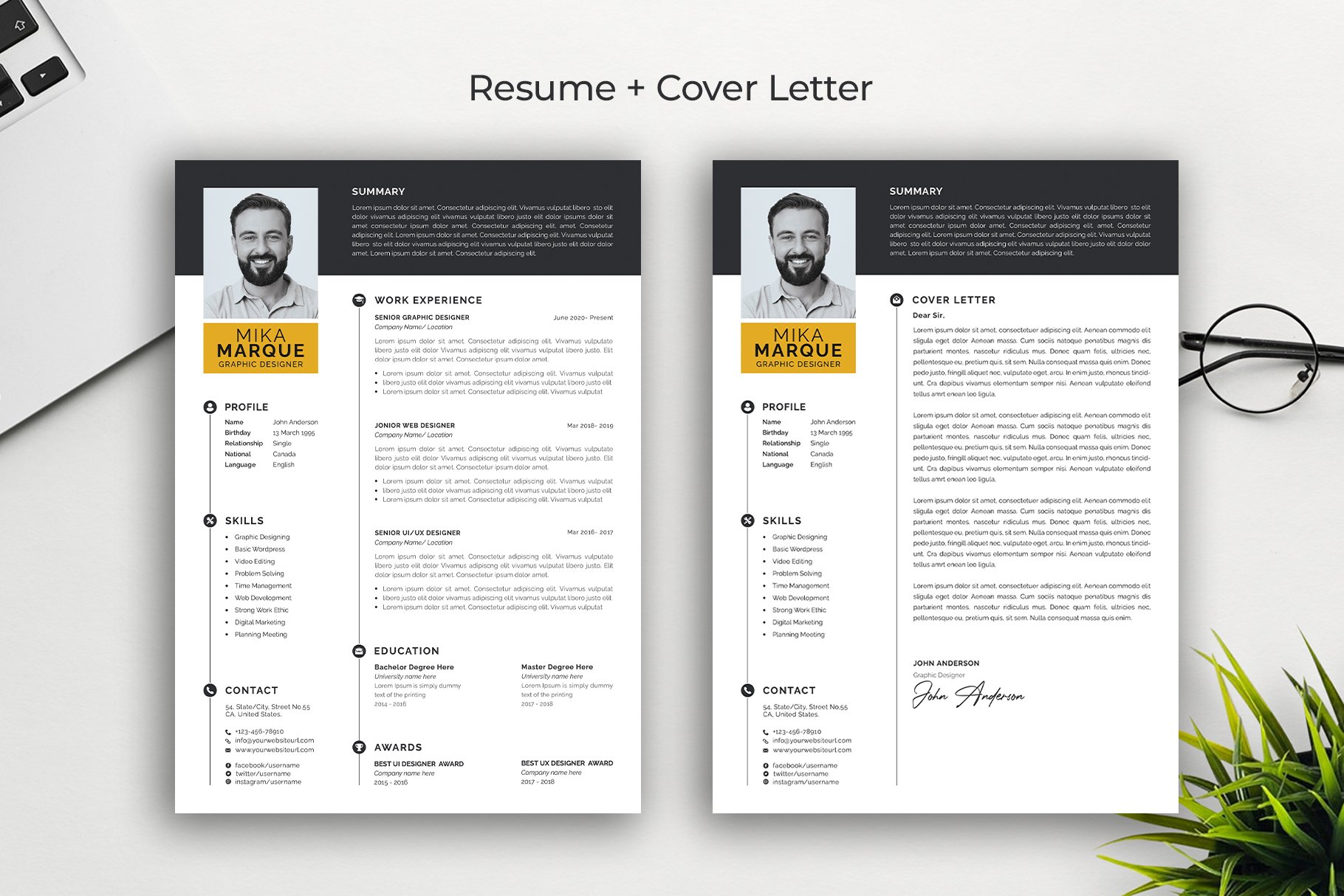 Simple Resume Cv Template Editable 5 Design Cuts 0322