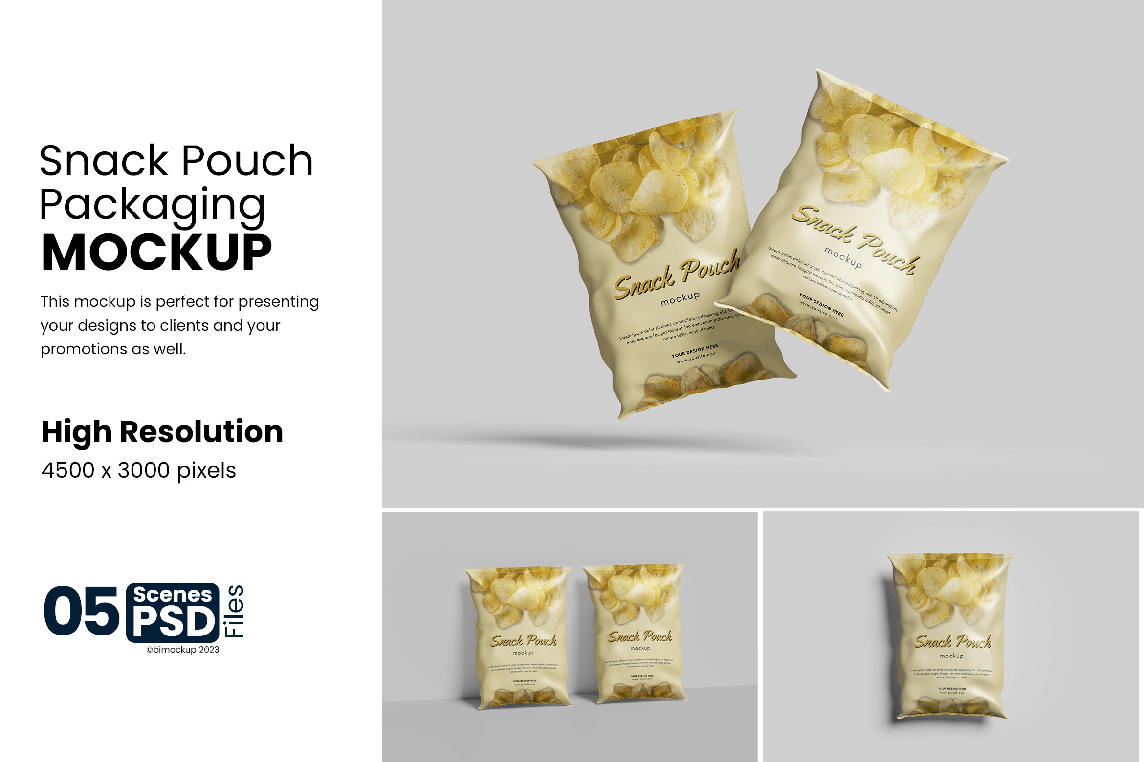 Snack Pouch Packaging Mockup - Design Cuts