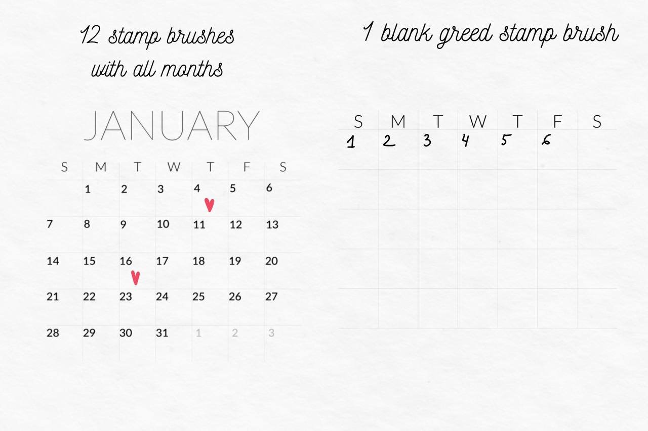 Calendar Grids 2024 Stamps Brushes - Design Cuts