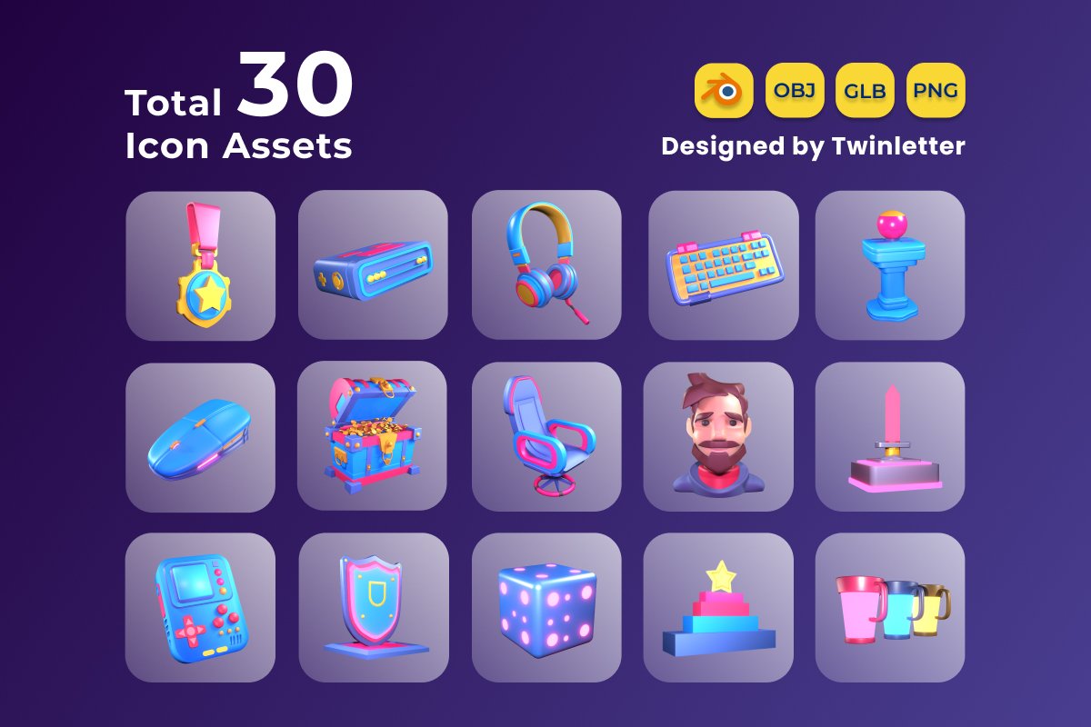 Gaming Asset 3D Icon Pack Vol 3 - Design Cuts