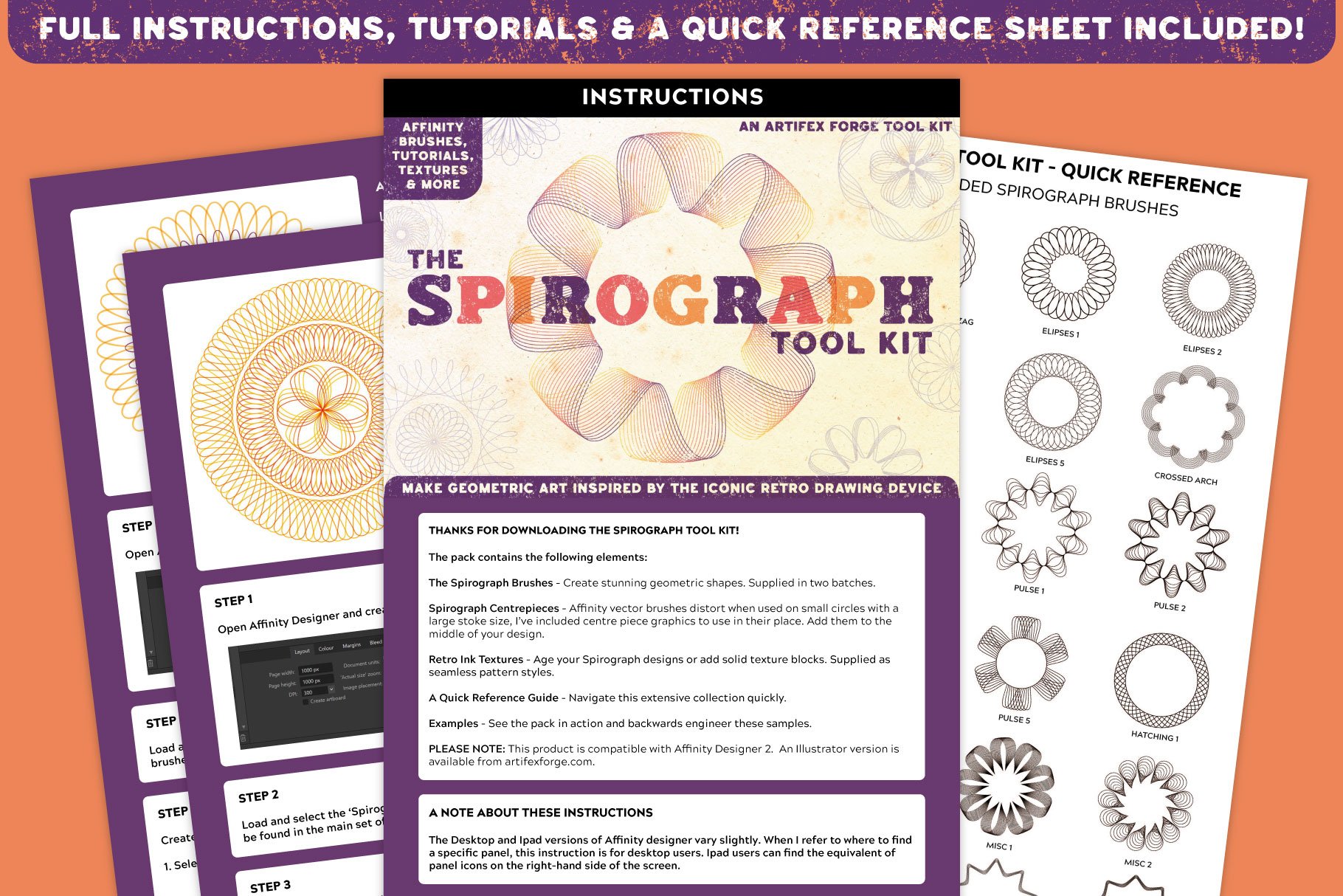 Spirograph - Brushes & Retro Textures for Adobe Illustrator