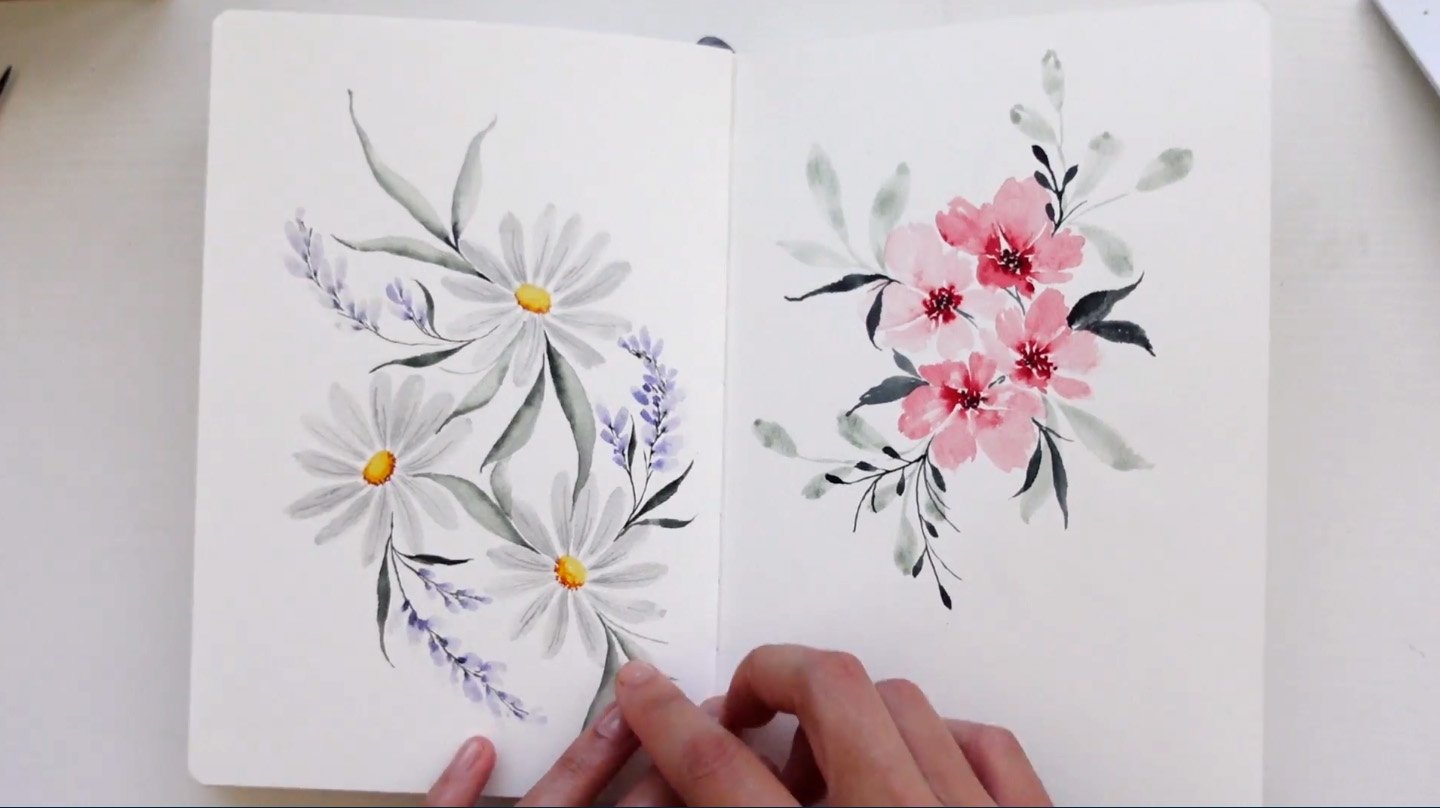 Vivid Watercolor Single Flower Line Drawing · Creative Fabrica