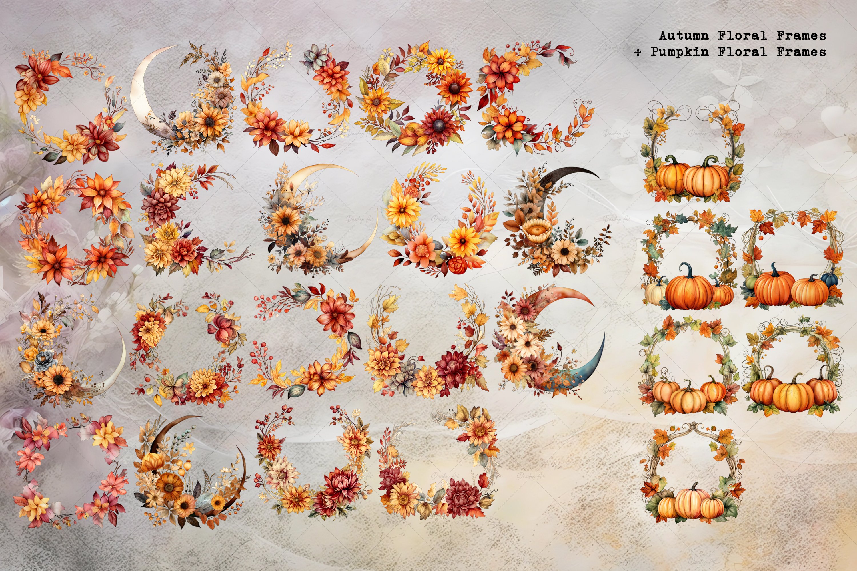 Watercolor Autumn Floral Frames And Wreaths Design Cuts