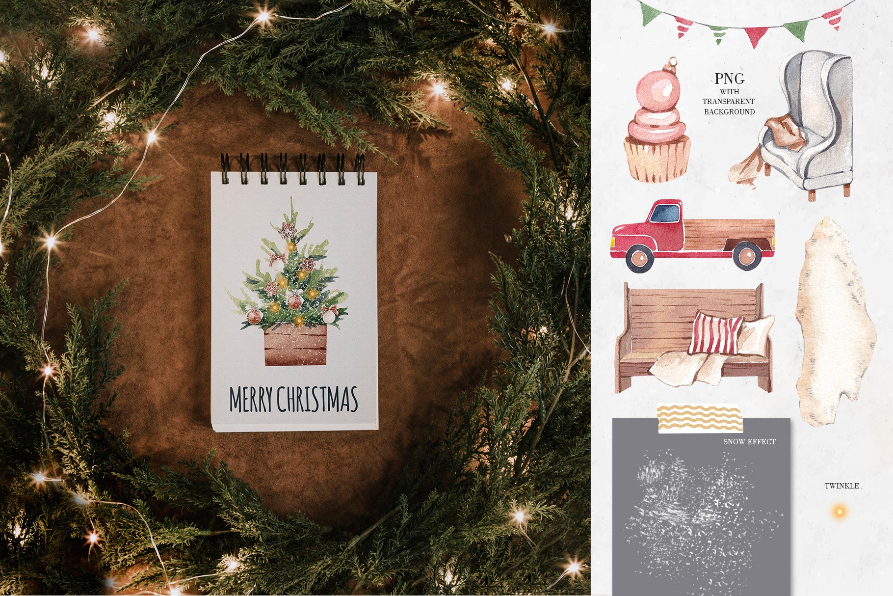 Festive Watercolor Christmas Kit Graphic by Skdesigns · Creative