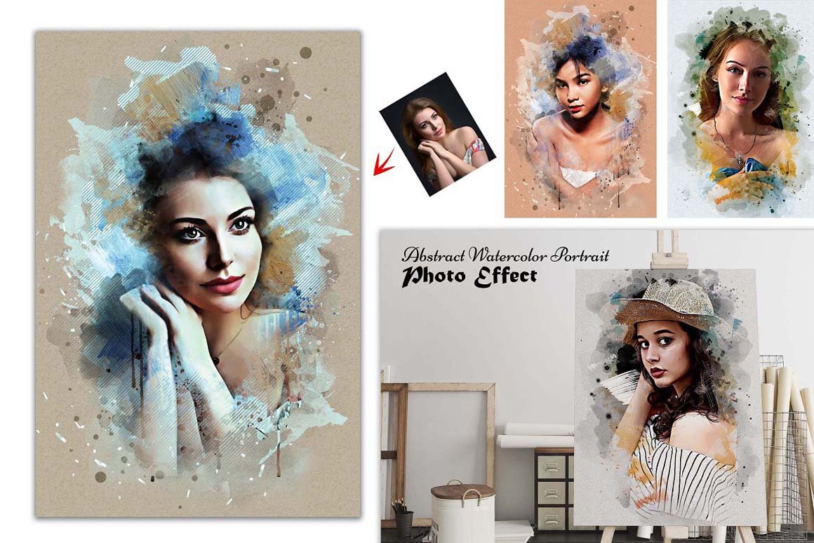 Abstract Watercolor Portrait Effect - Design Cuts