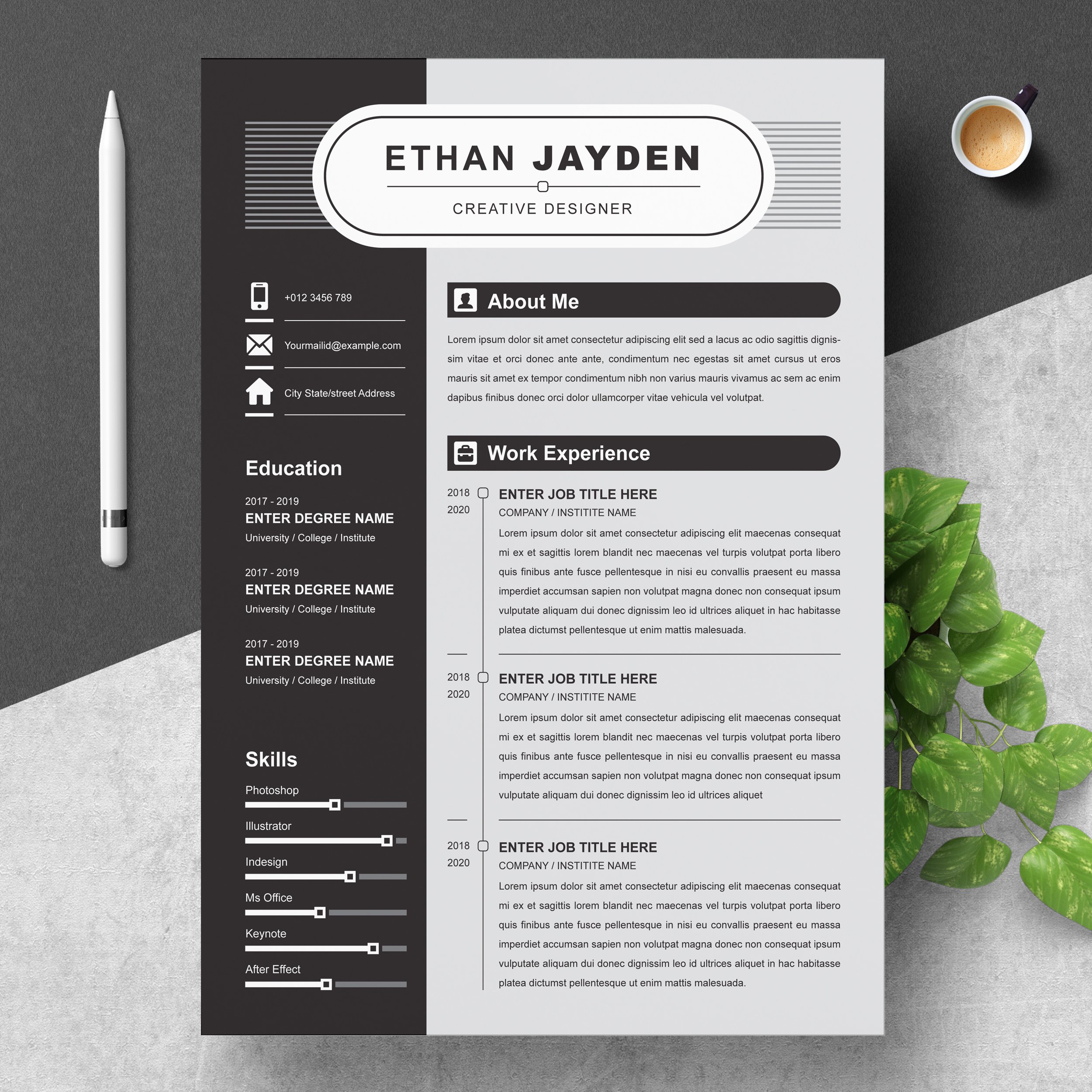 Black & White Resume Template - Design Cuts