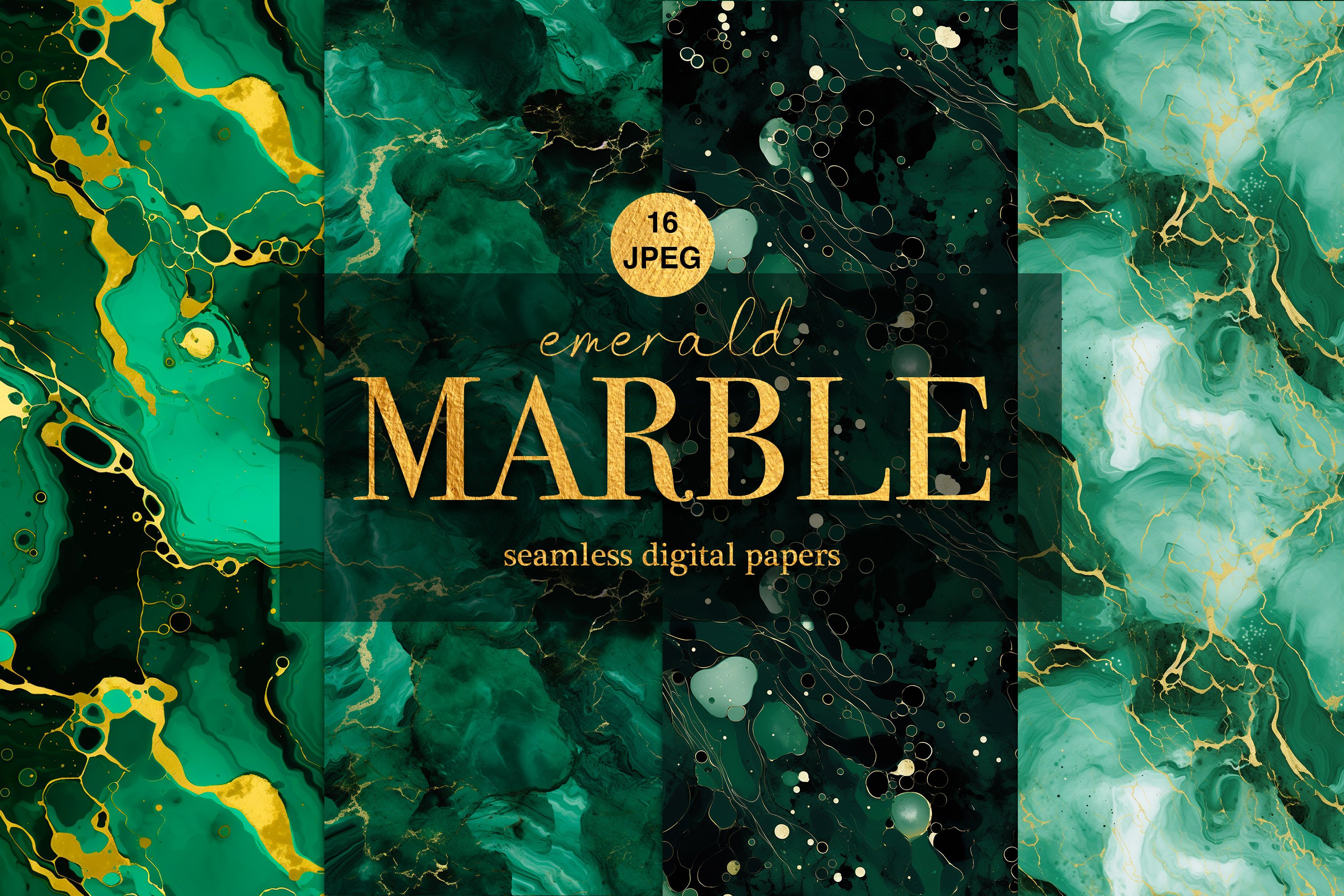 Seamless pattern with marble emerald green and gold Wrapping Paper