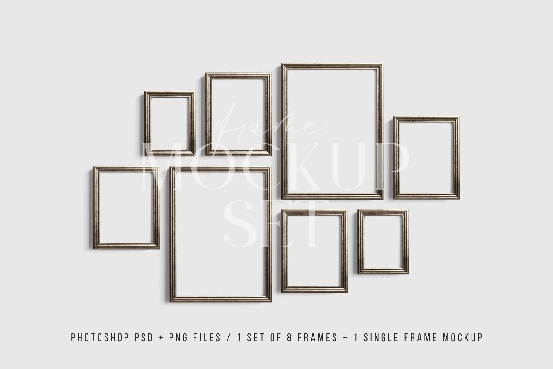 Gallery Wall Mockup, Set of 8 Frames, Frame Mockup, Black