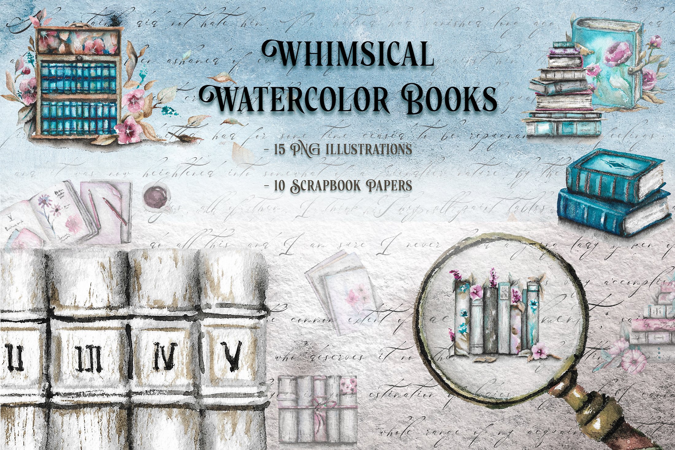 Whimsical Watercolor Book Illustrations And Papers - Design Cuts