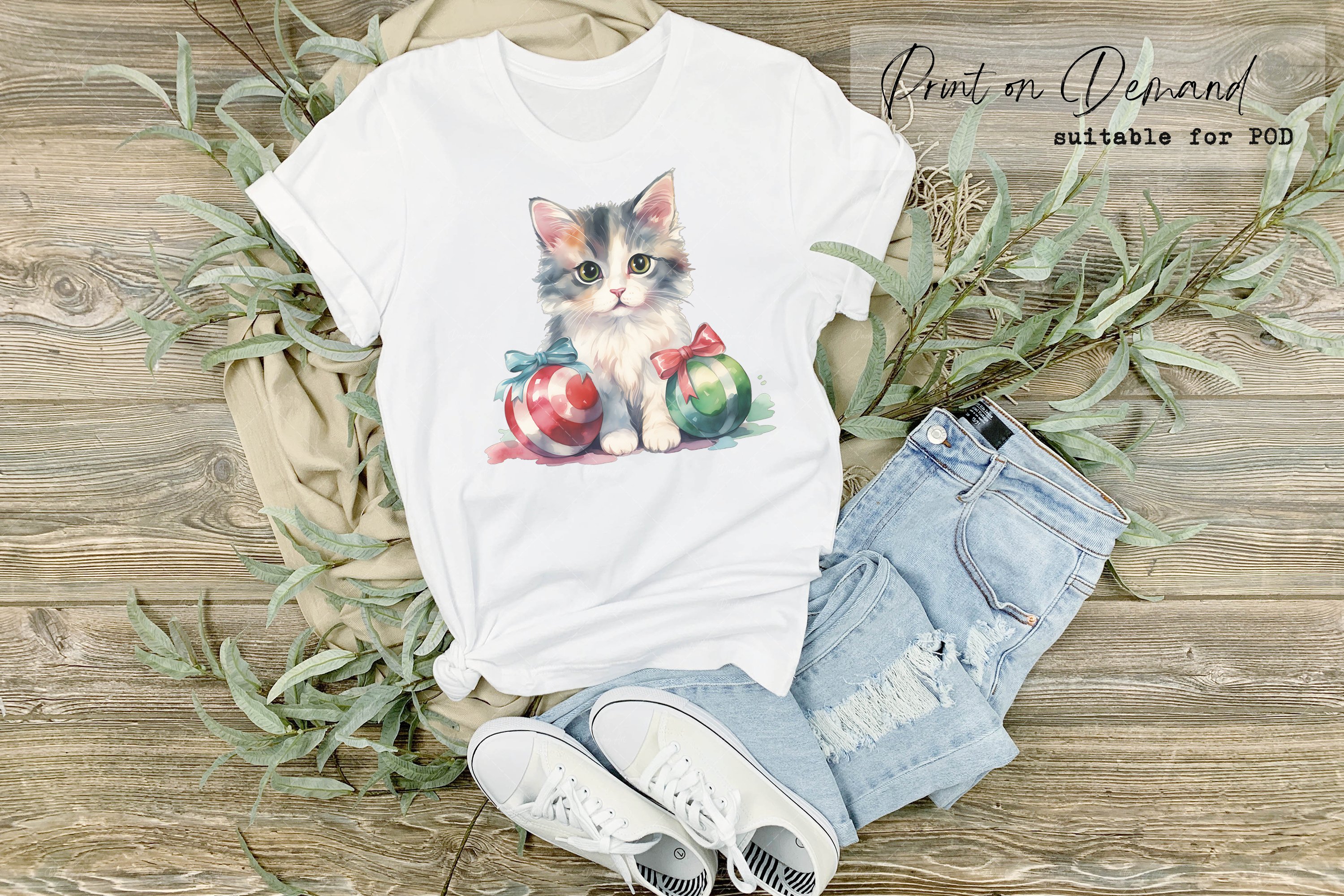 Watercolor Christmas Cats - Design Cuts