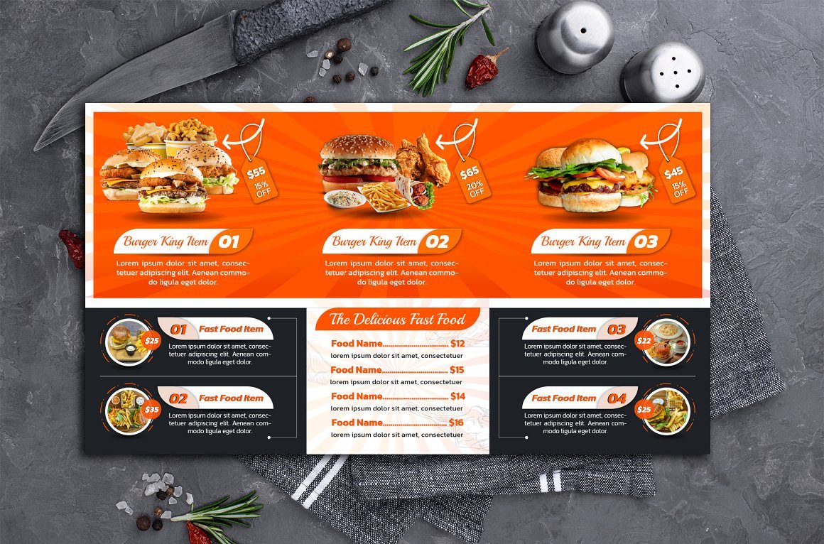 Fast Food Menu Design Template - Design Cuts