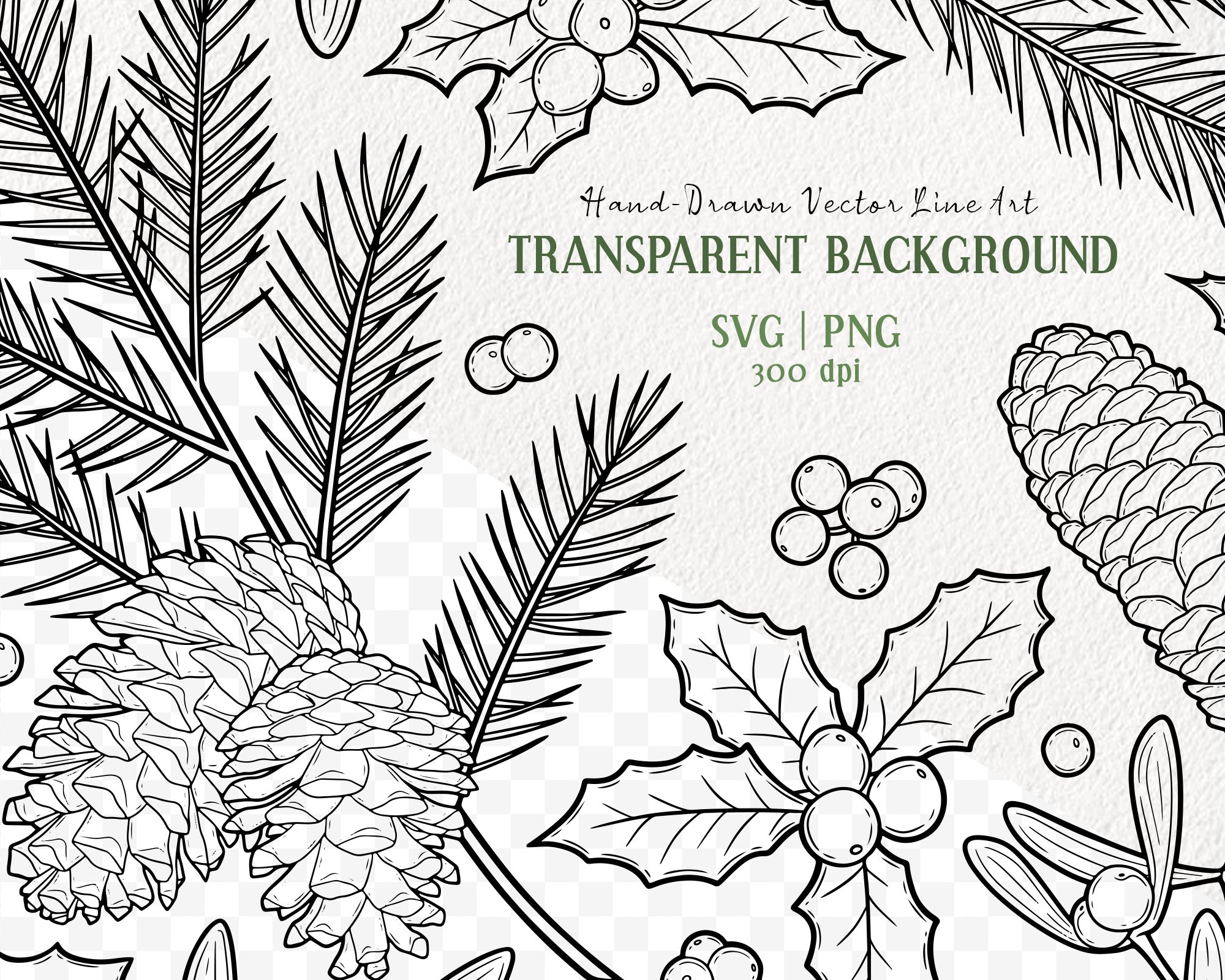 Winter Greenery Vector Clipart Set | Holly Leaves