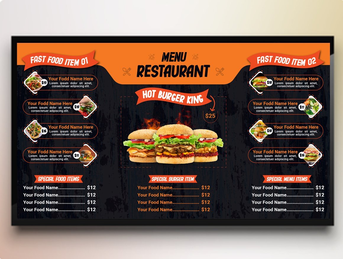 Digital Fast Food Menu Template - Design Cuts