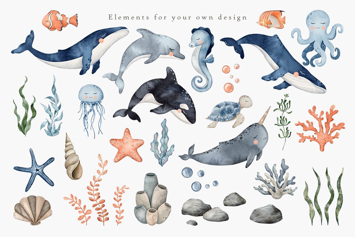 Under The Sea Watercolor Clipart - Design Cuts