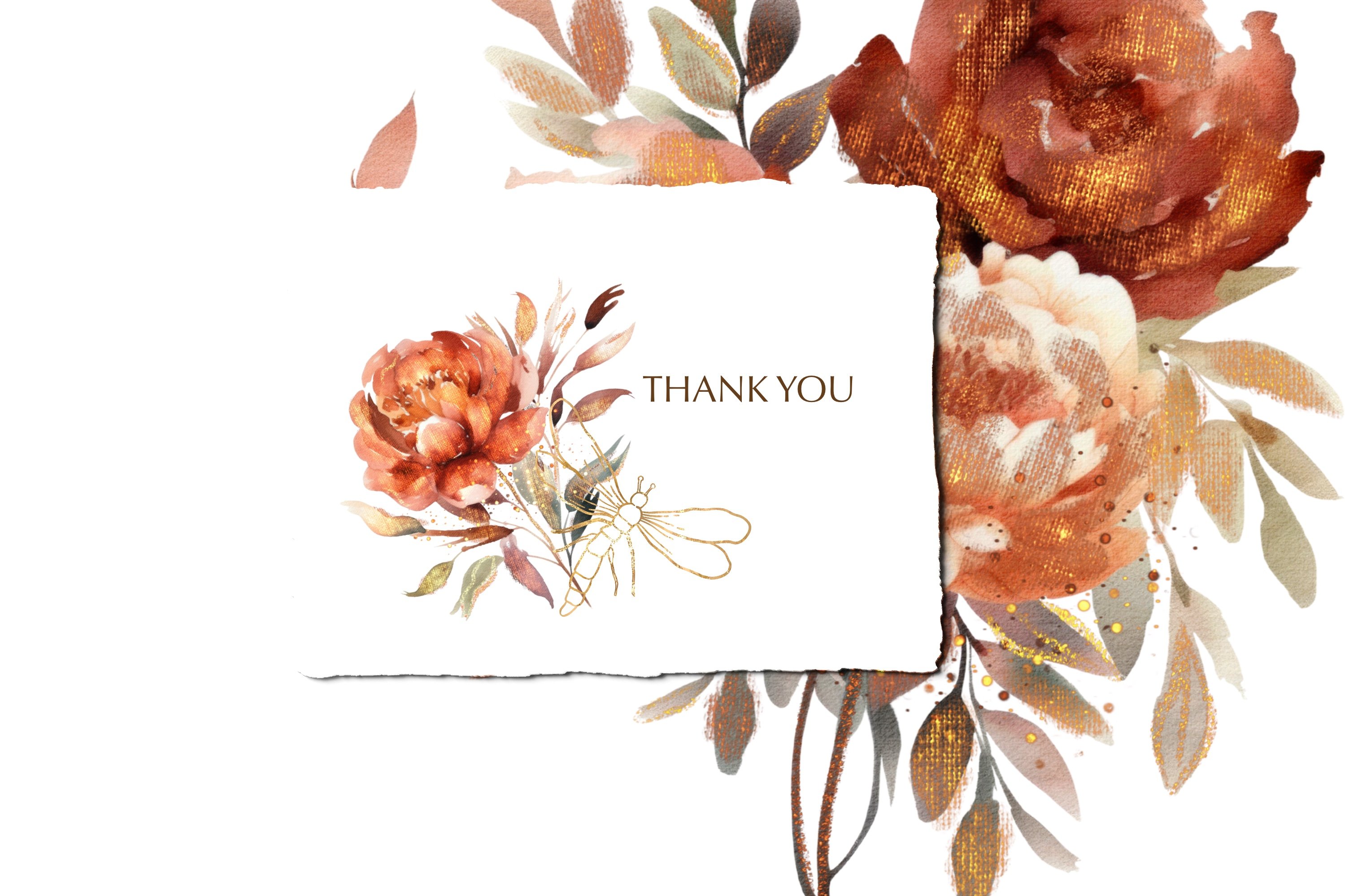 Watercolor Golden Floral Clipart - Gold Foil - Design Cuts