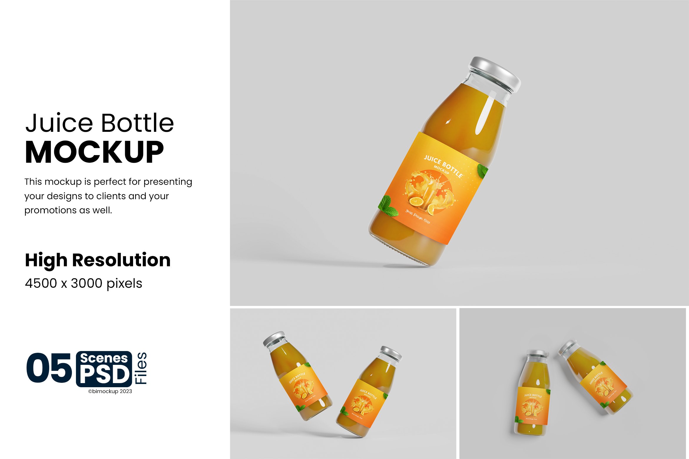 Glass Bottle W/ Orange Juice Mock-up - Free Download Images High