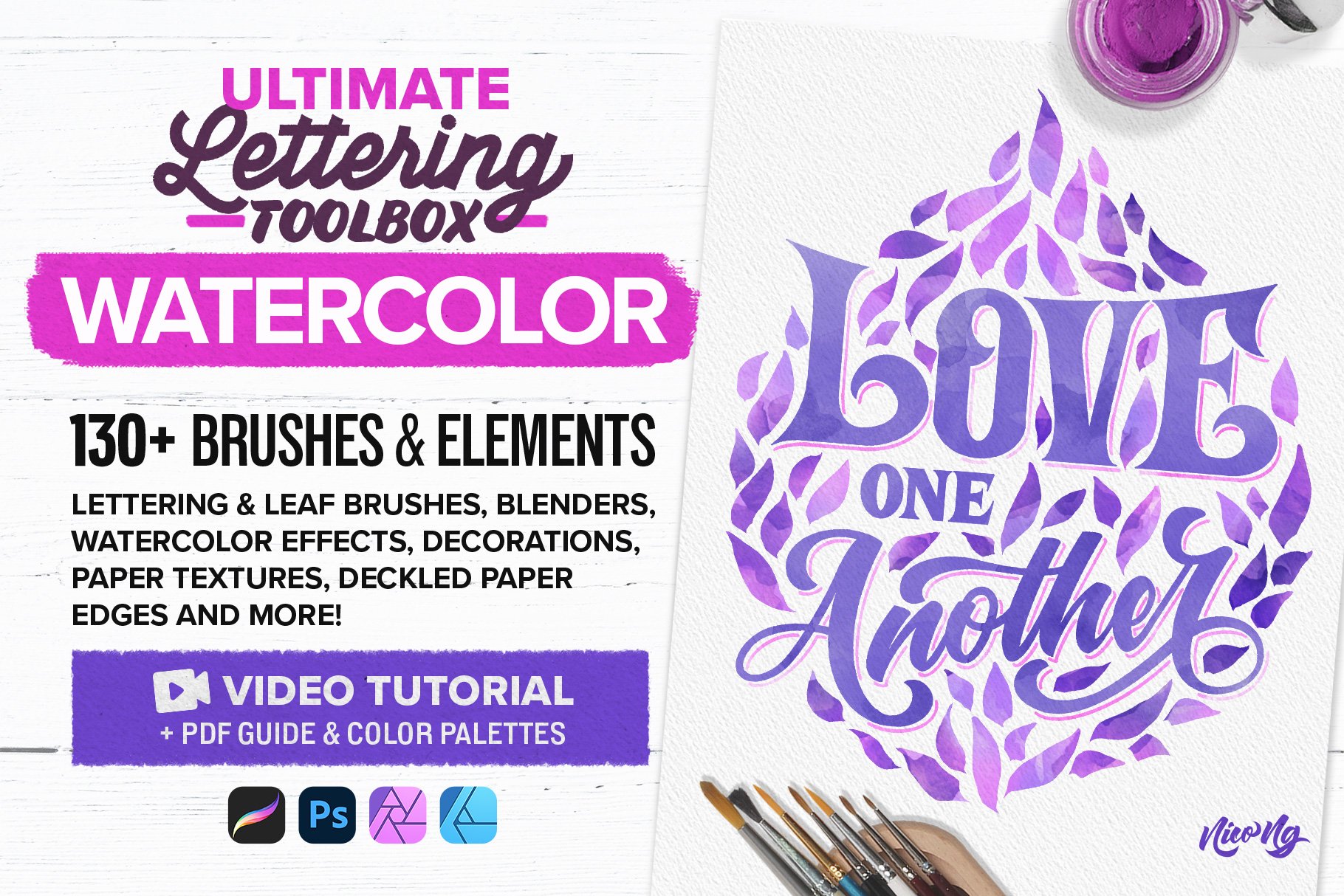 Watercolor Lettering Kit for Procreate - Design Cuts