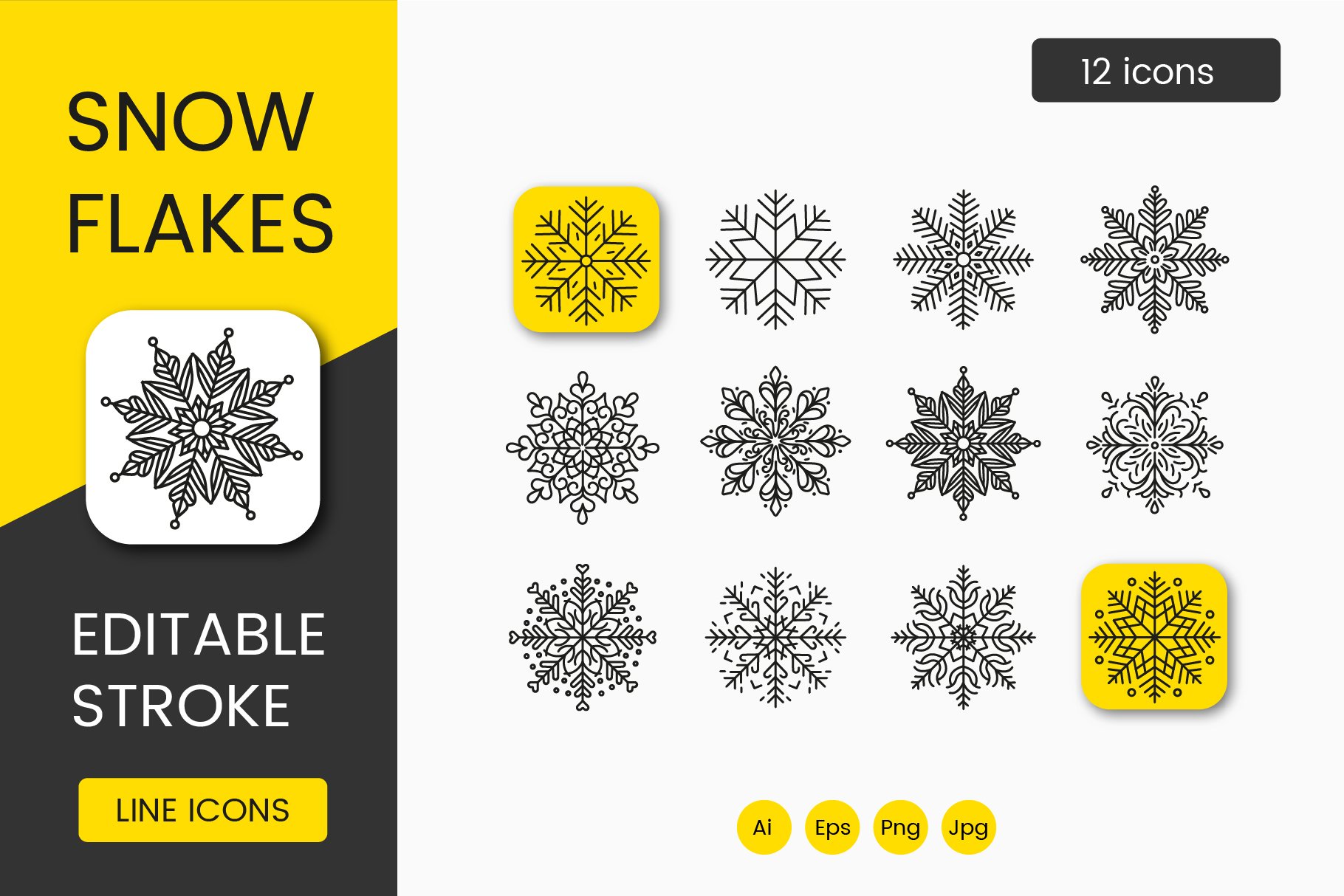 set of snowflakes most detailed, and small stylized, Stock vector