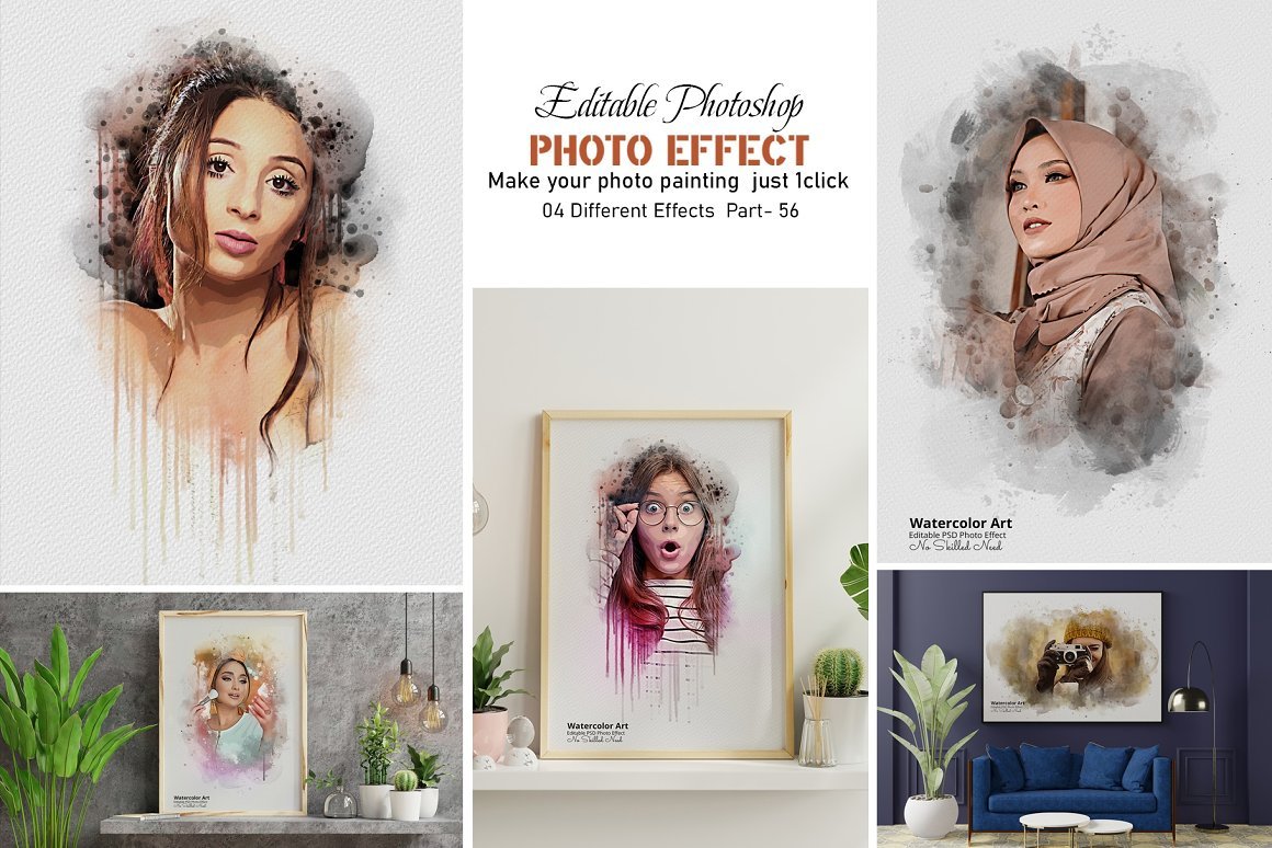 Watercolor Editable Photo Effect 3 - Design Cuts