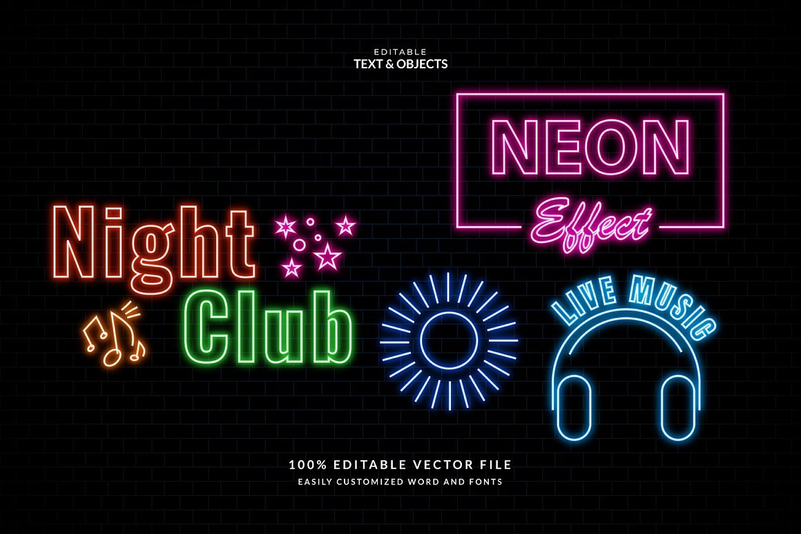 Vector Neon Kit Design Effect - Design Cuts