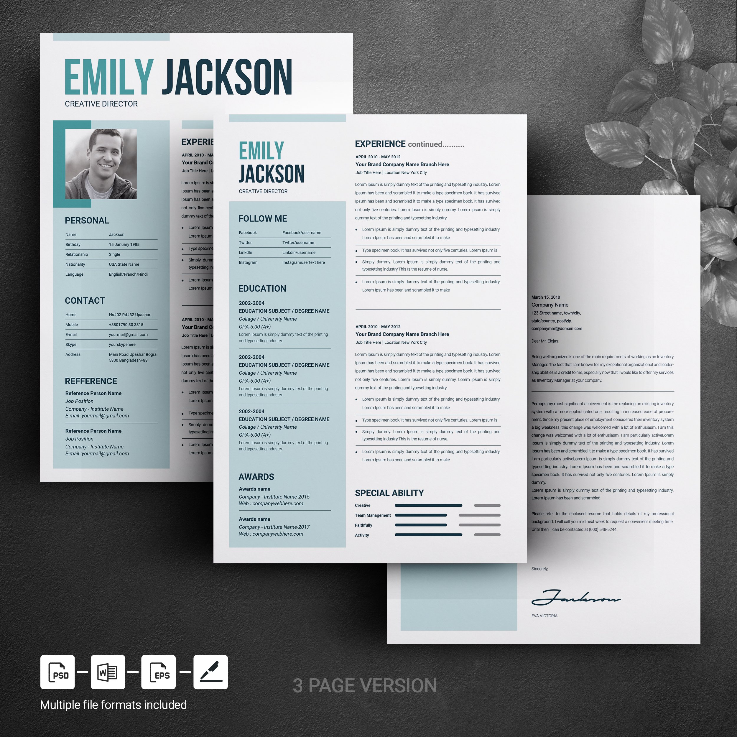 Modern Resume Template & Cover Letter 2 - Design Cuts