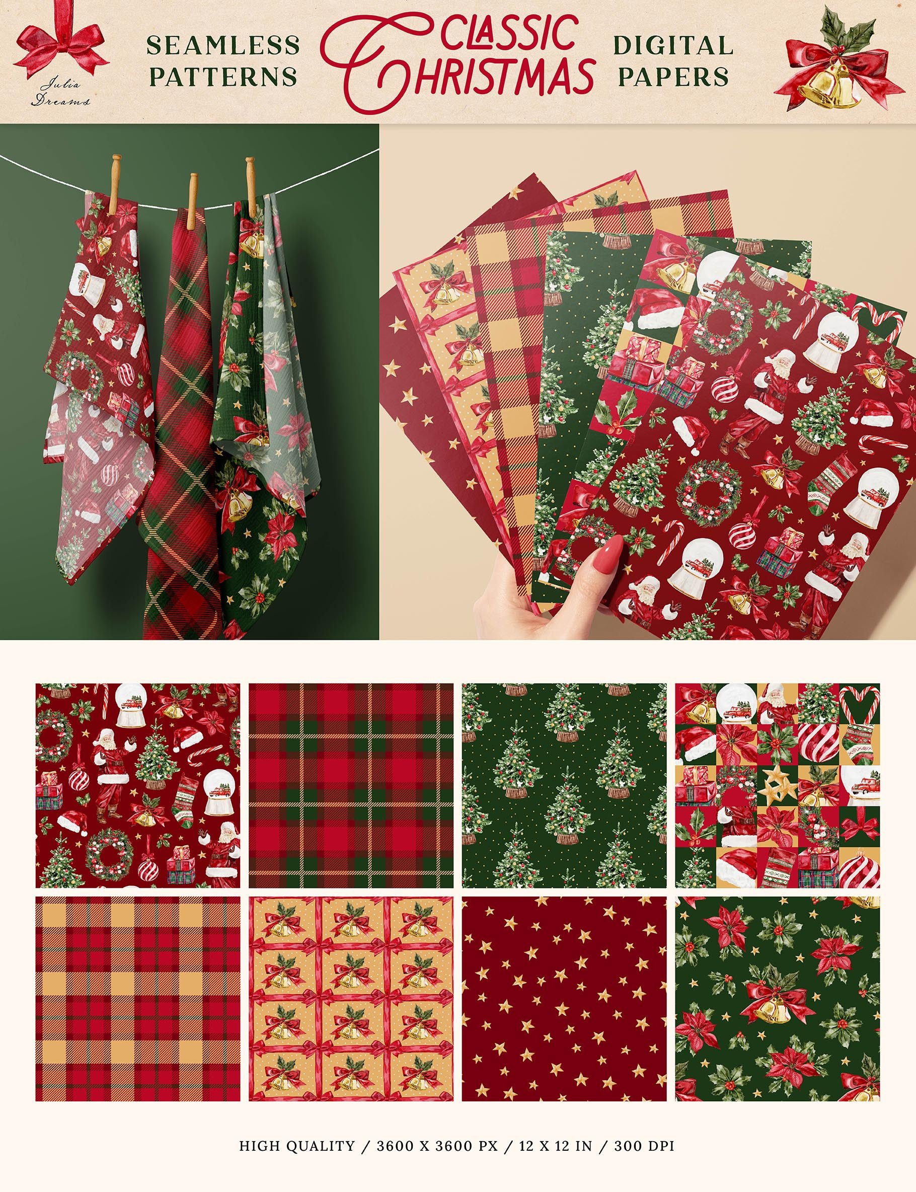 Traditional Christmas Digital Paper Set