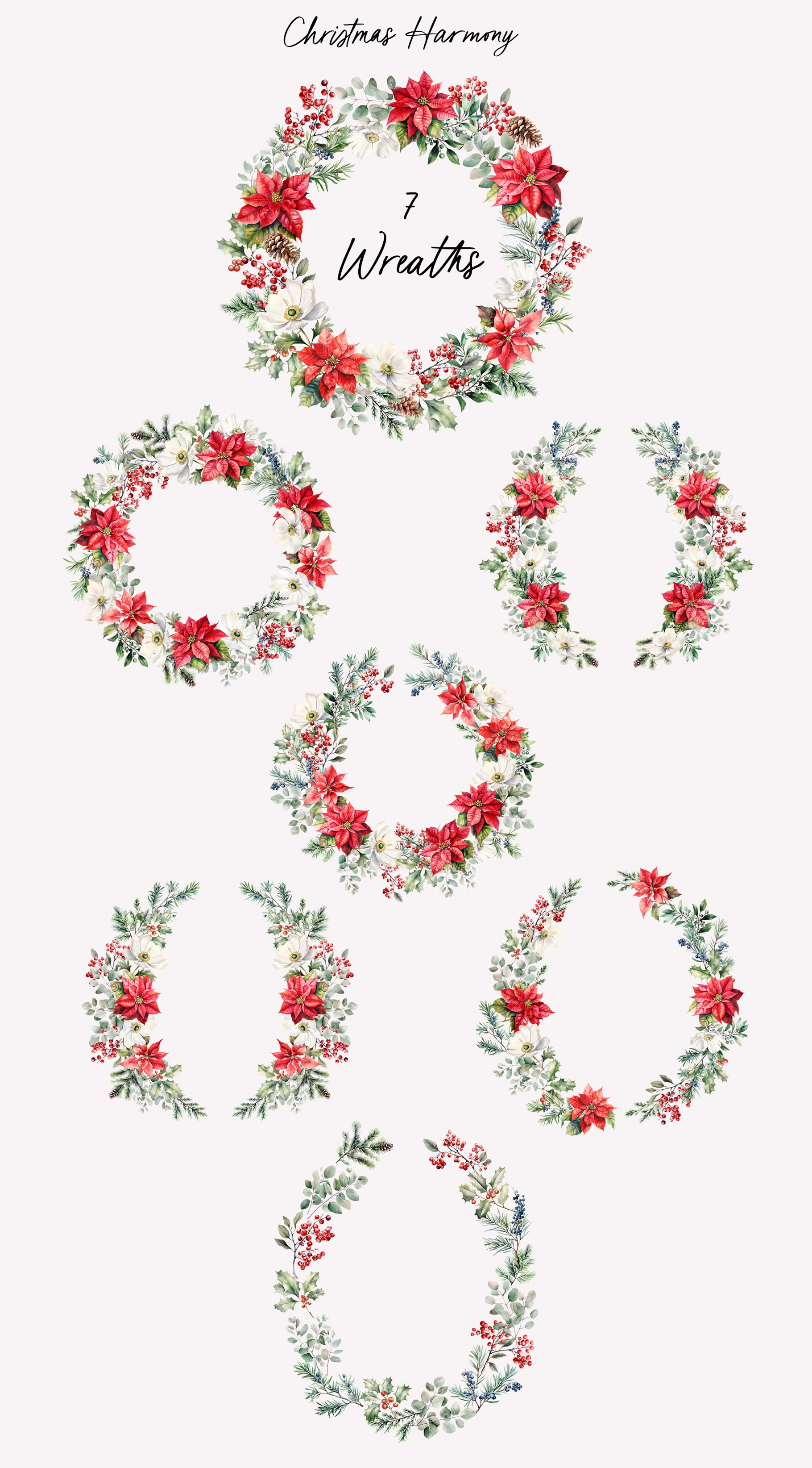 Christmas Harmony Watercolor Flowers - Design Cuts