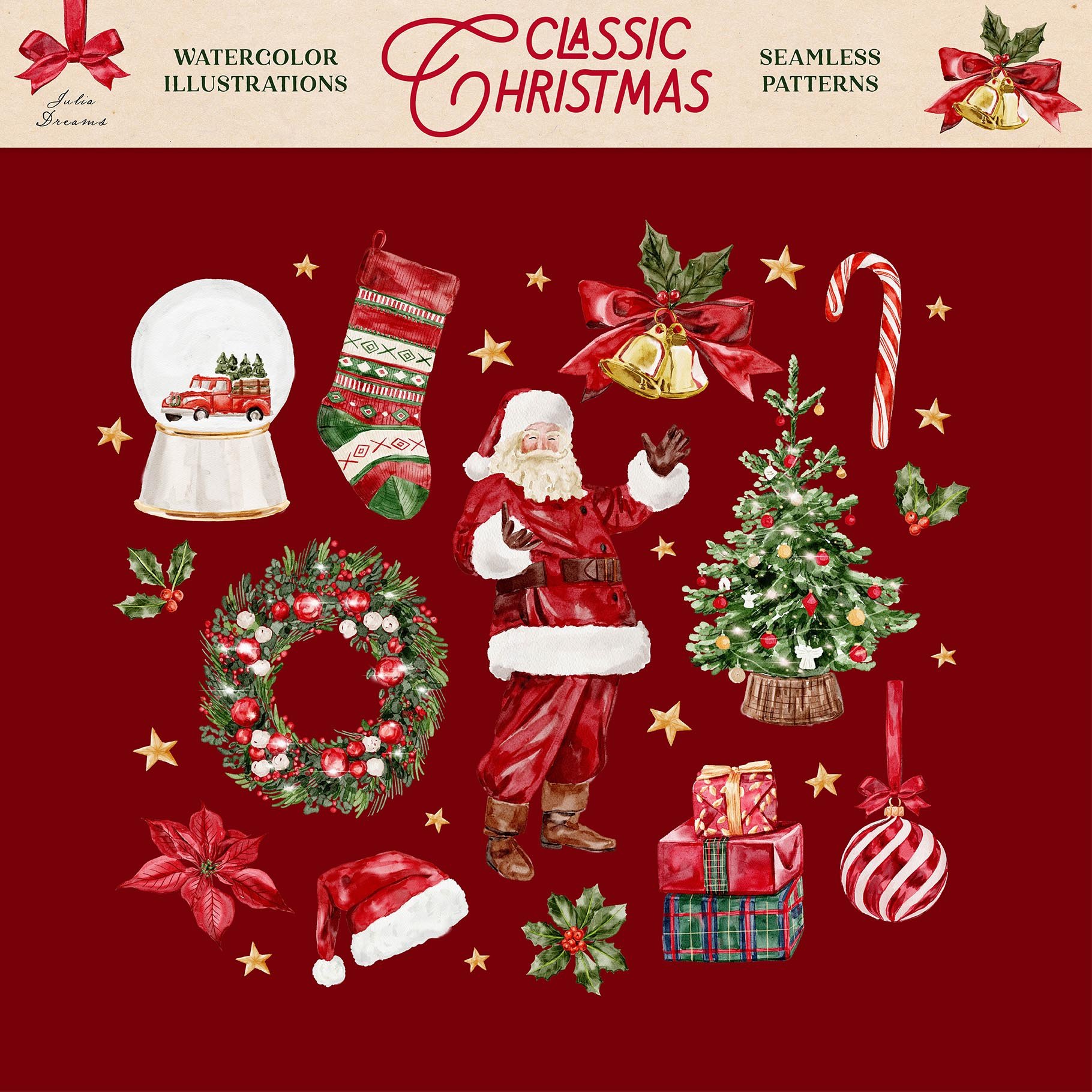 Classic Christmas Watercolor Collection - Design Cuts