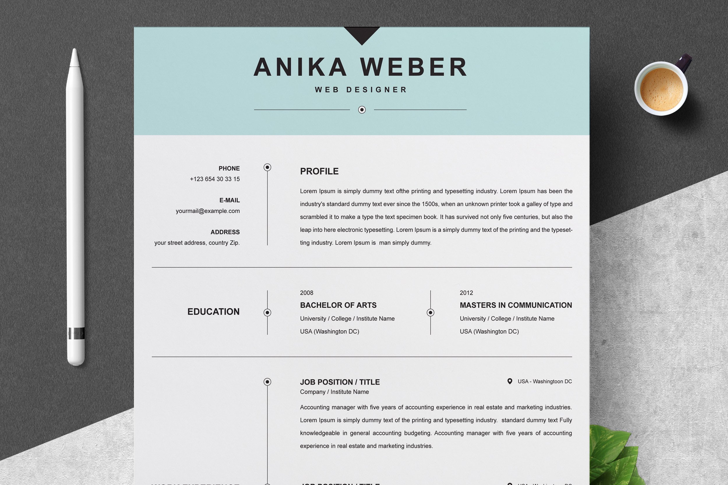Clean Resume Template Instant Download - Design Cuts