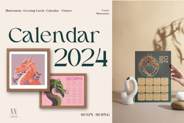 Calendar Grids 2024 Stamps Brushes Graphic by LetsArtShop · Creative Fabrica
