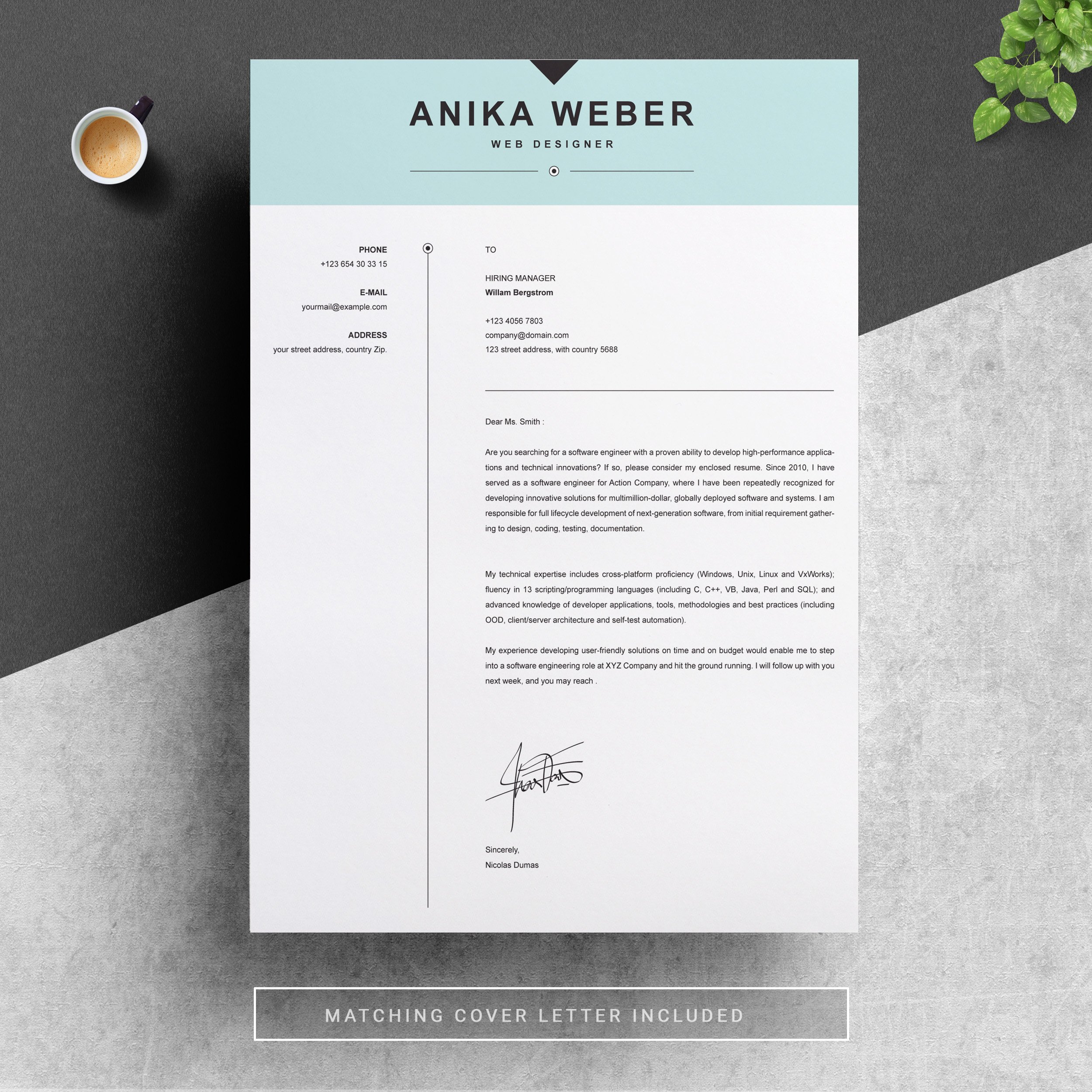 Clean Resume Template Instant Download - Design Cuts