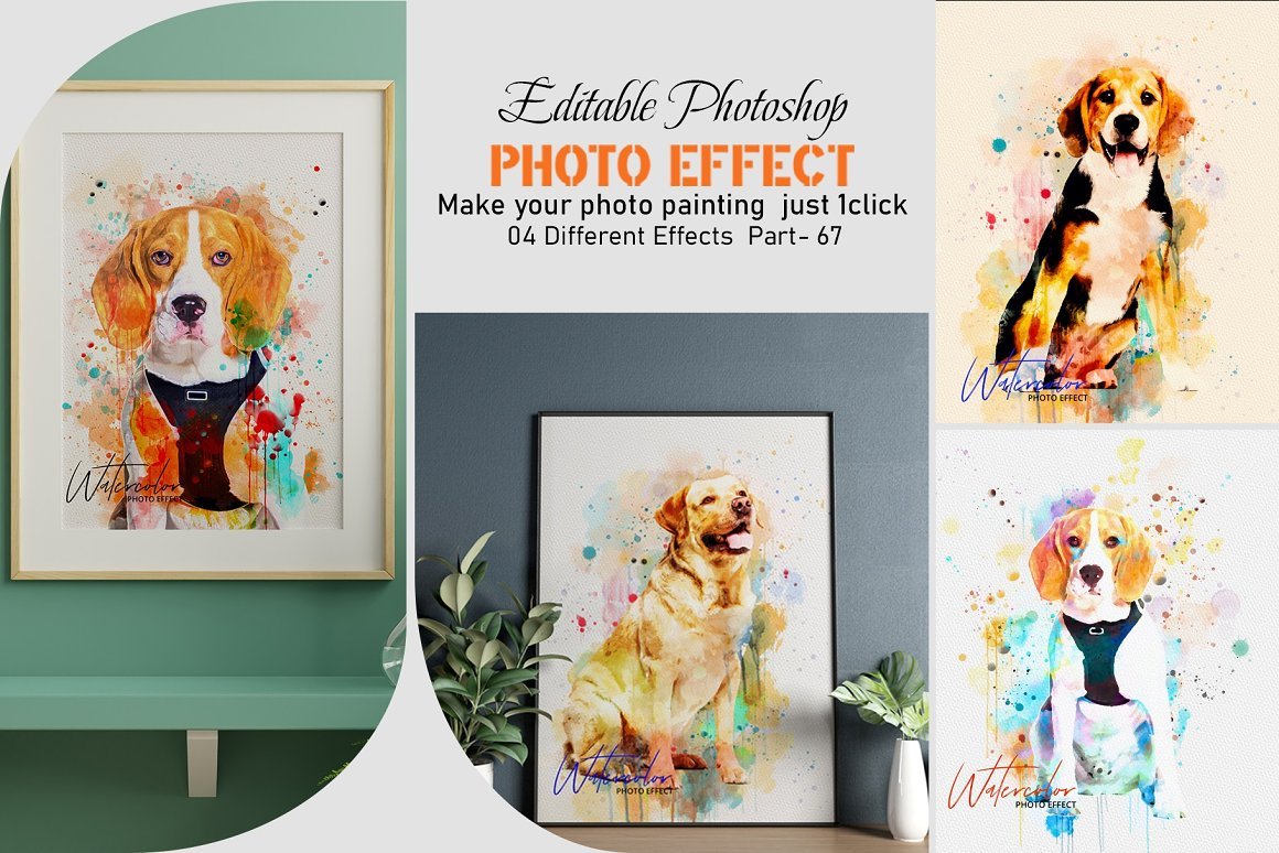 Editable Dog Watercolor Photo Effect - Design Cuts