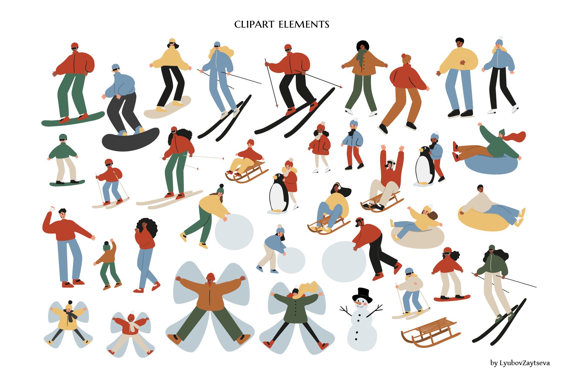 Set Of Winter Season Activities Illustrations - Design Cuts