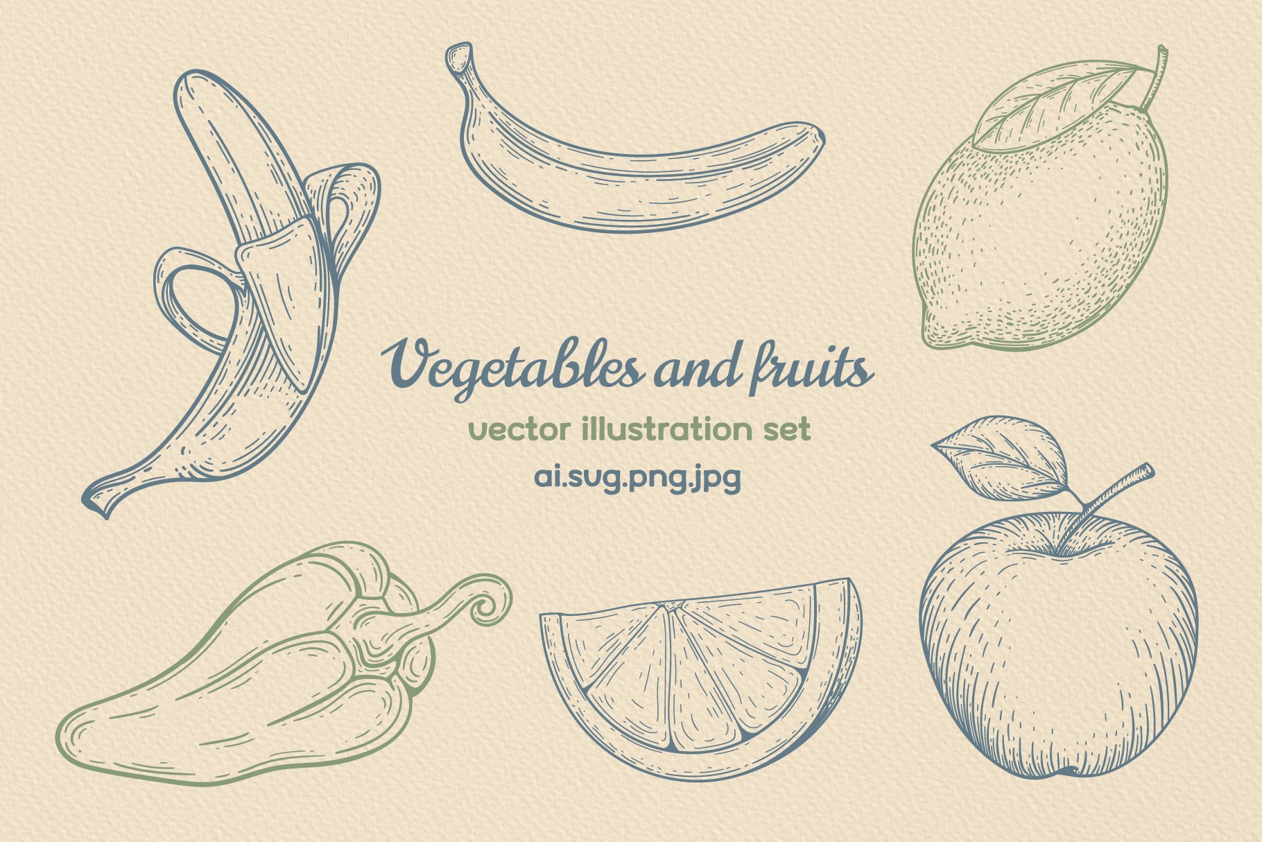 Coloured freehand drawing fruits and vegetables Vector Image