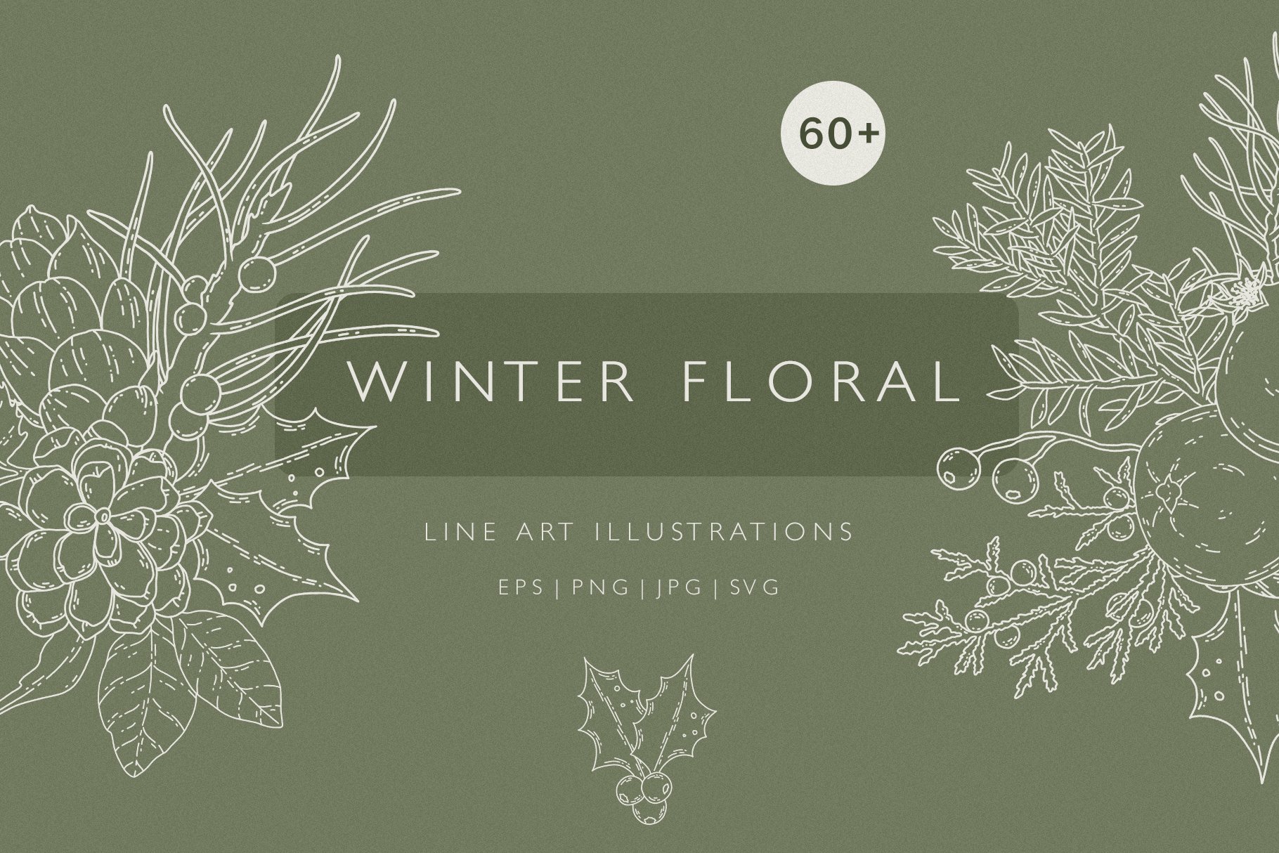 WINTER FLORAL Christmas Line Art Set - Design Cuts