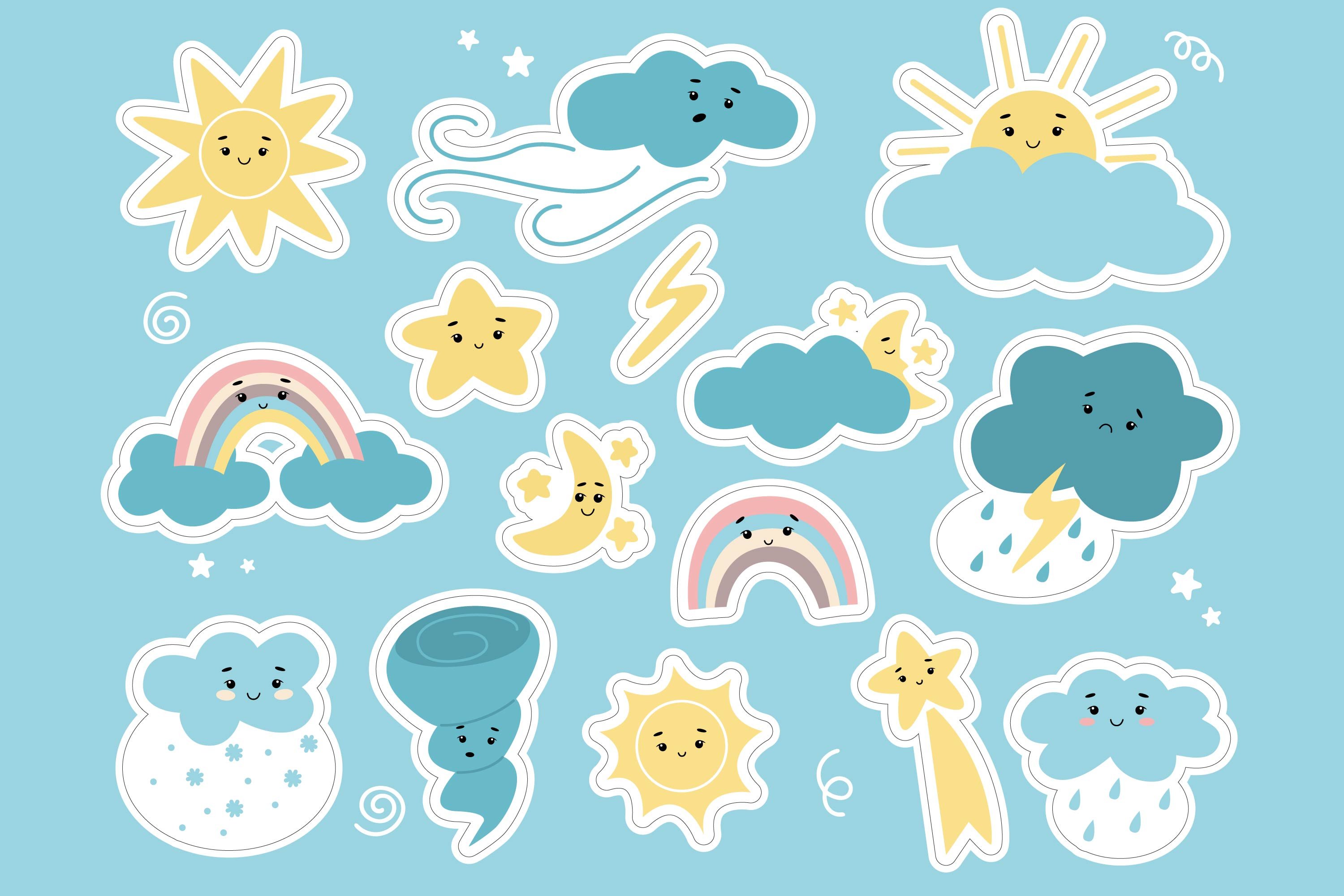 Cute Weather Kawaii Stickers | Printable Set - Design Cuts