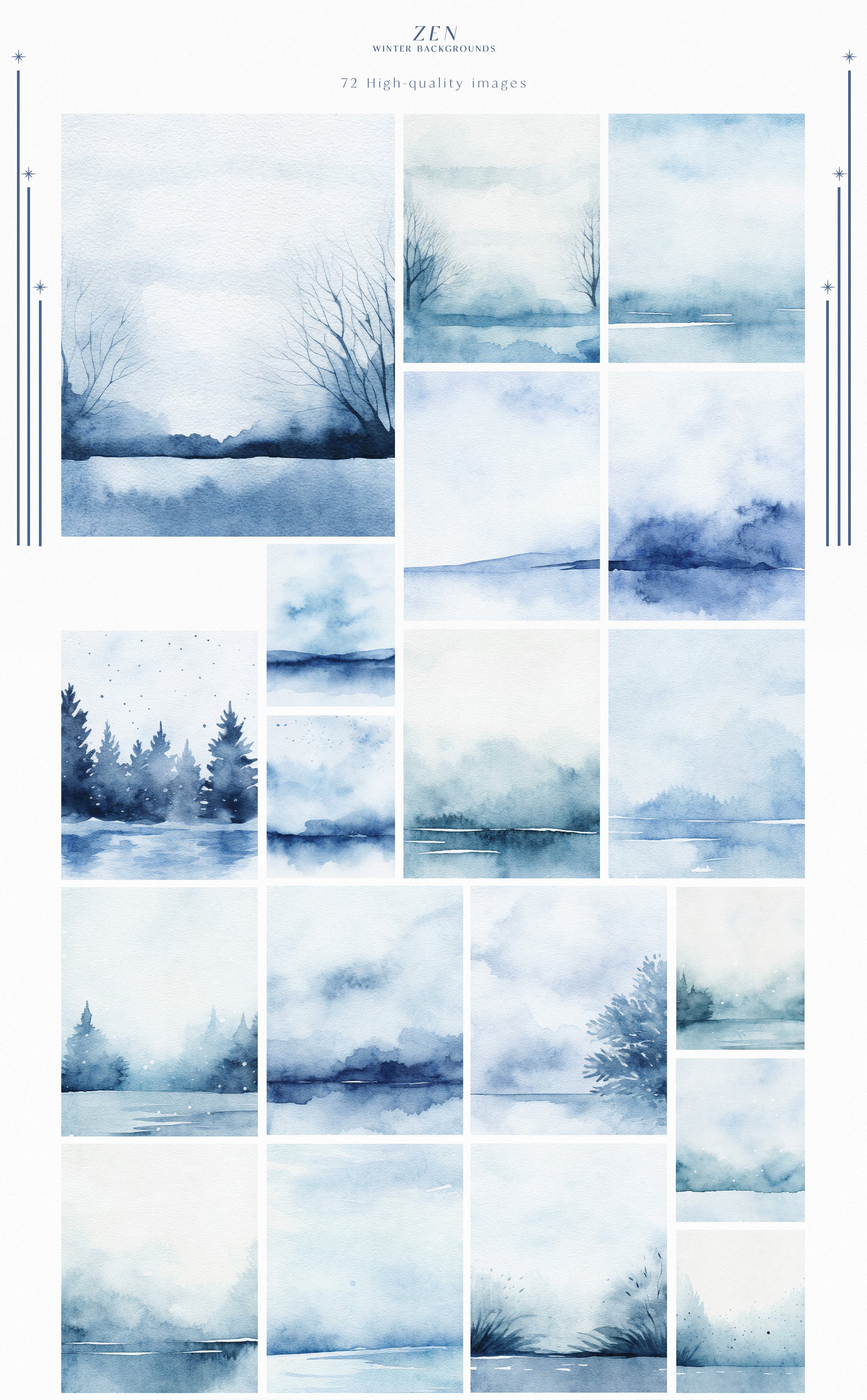 Zen Winter Watercolor Landscapes - Design Cuts