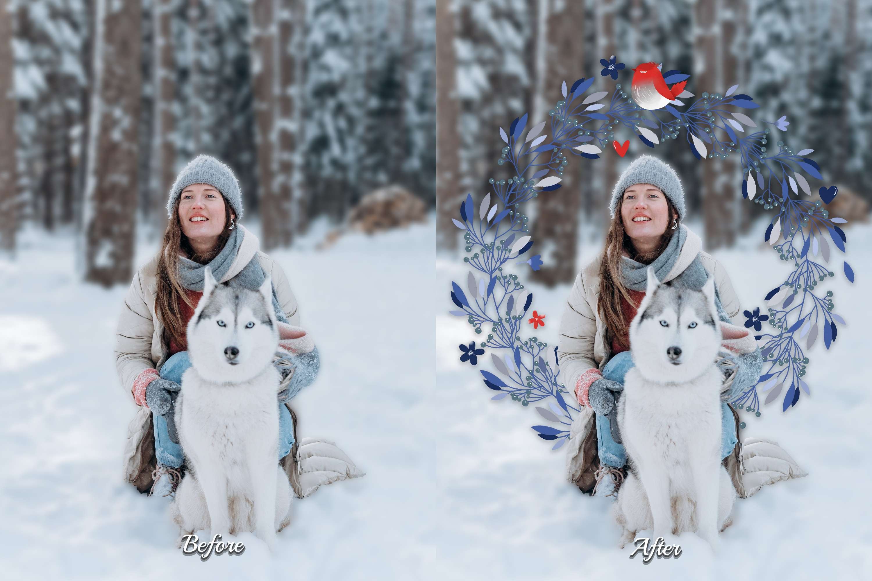 60 Blue Winter Wreath Photoshop Overlays - Design Cuts