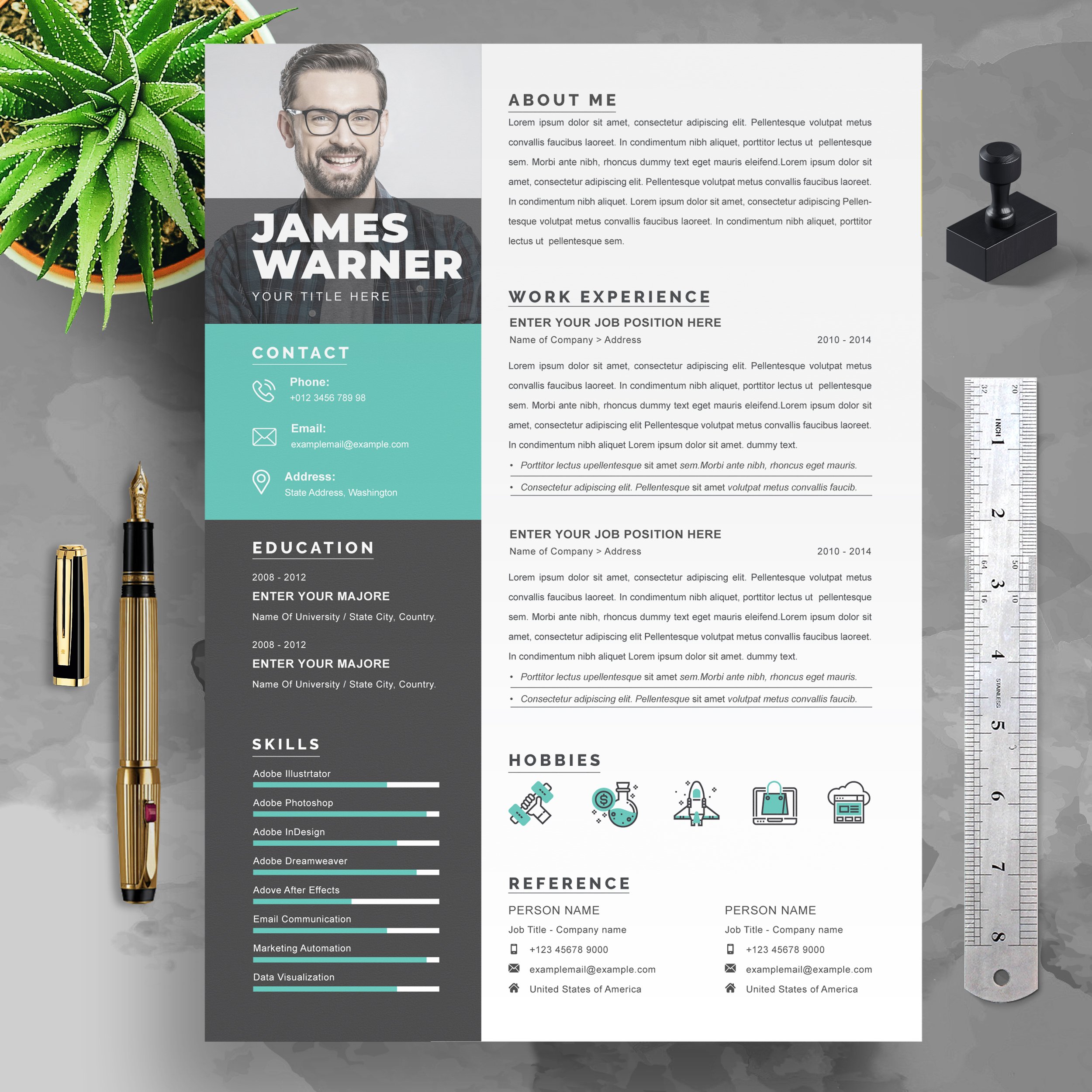 Professional Resume Template CV Template 6 - Design Cuts