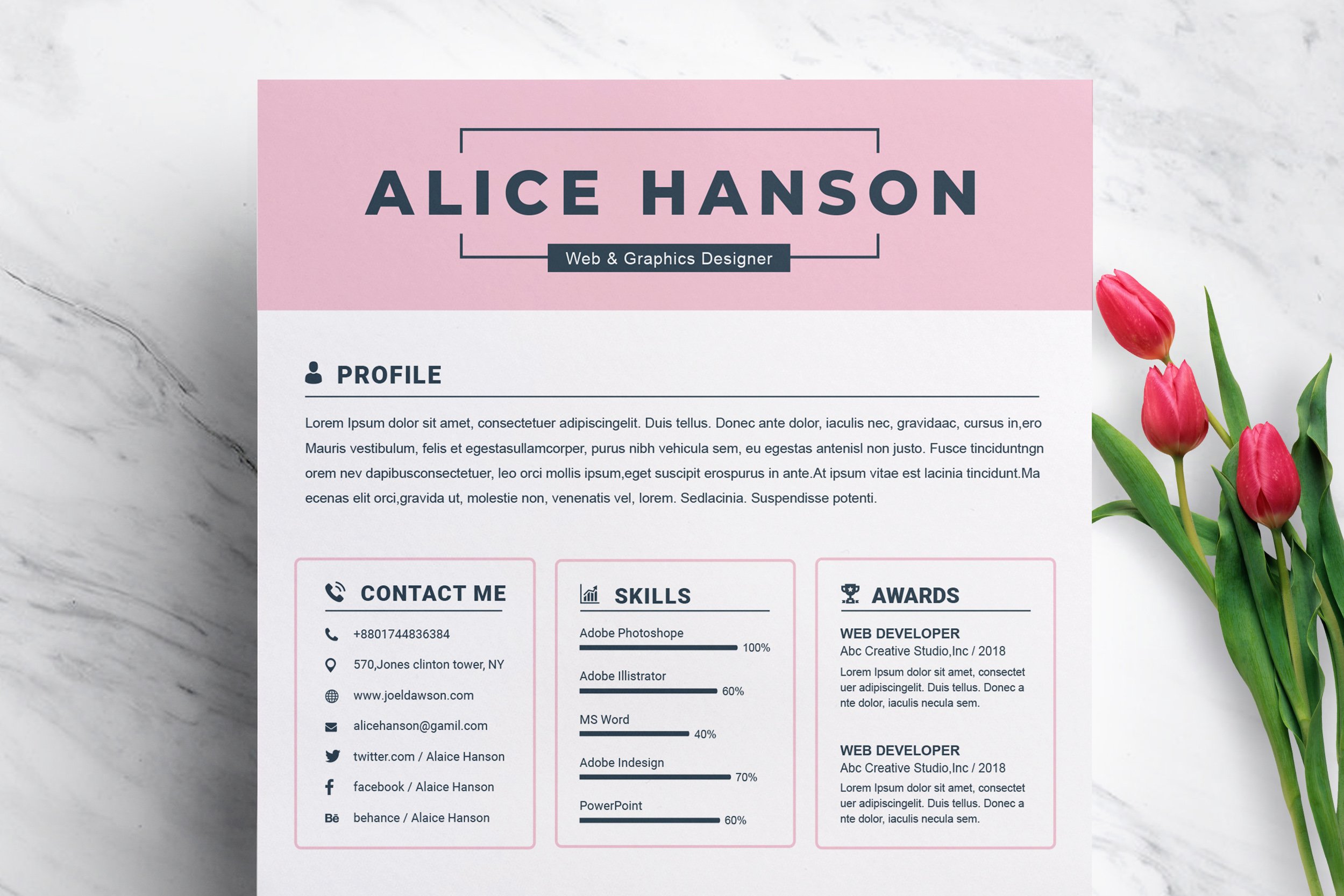 Modern & Professional Resume Template For Word 3 - Design Cuts