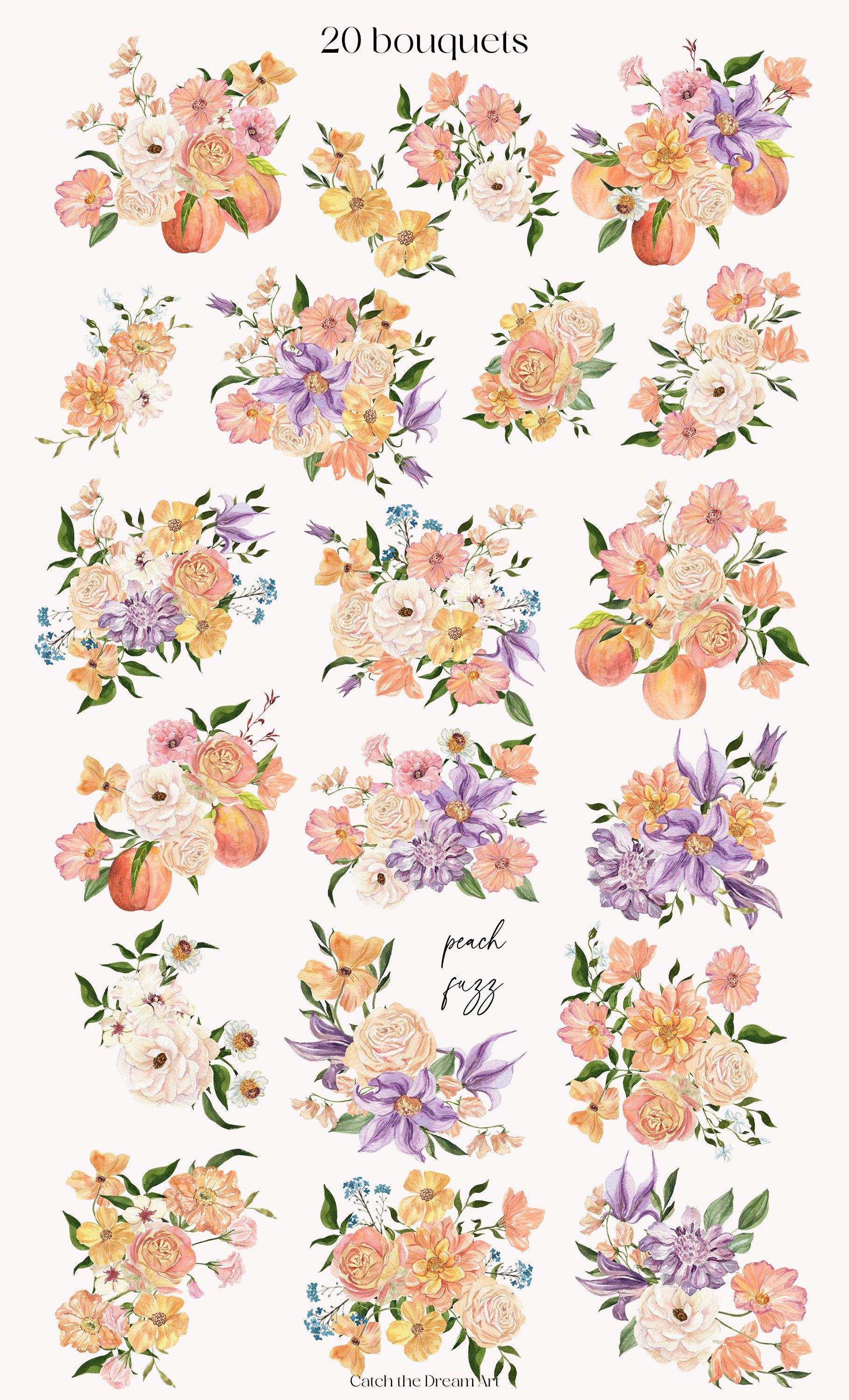 Tender Peach Fuzz Florals Watercolor - Design Cuts