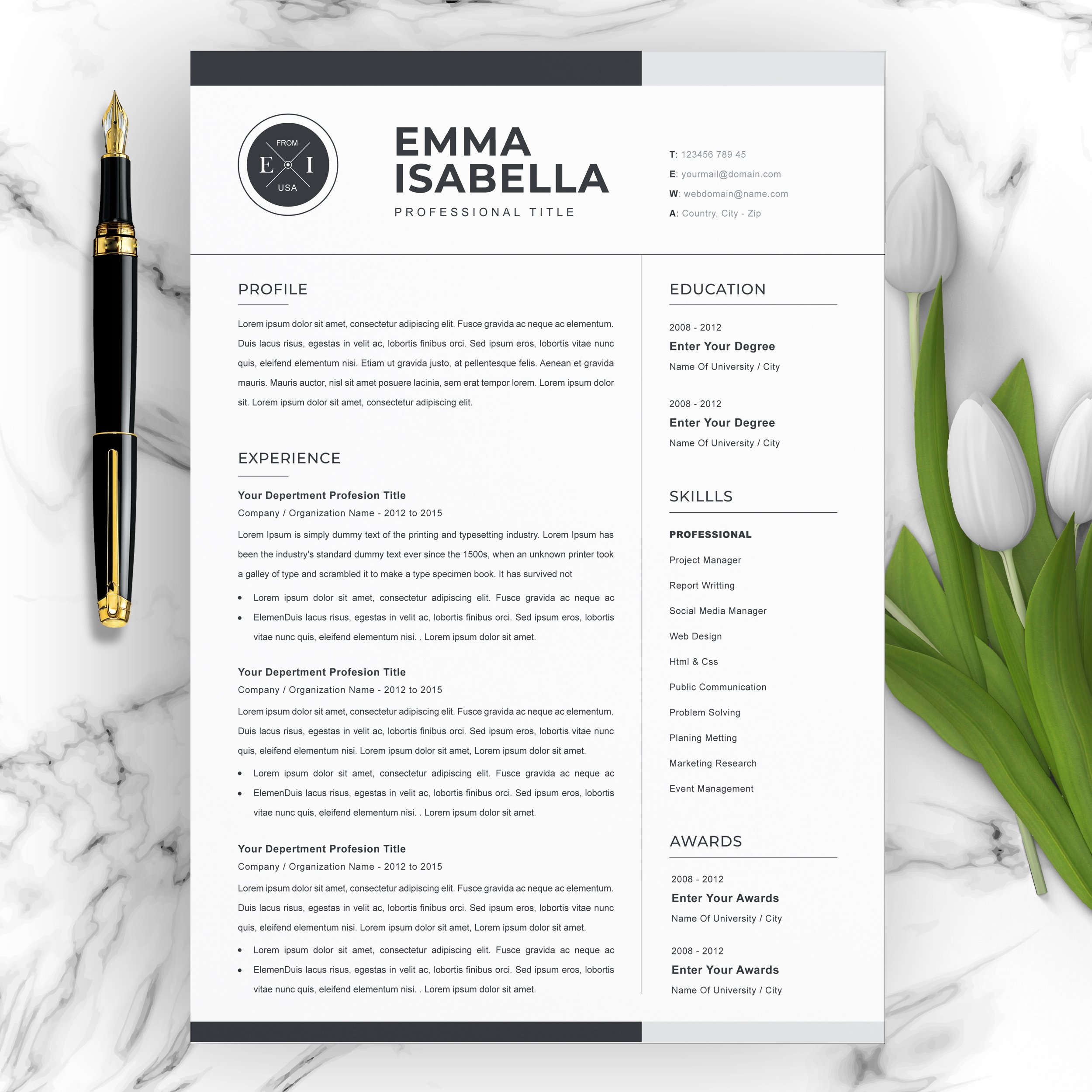 ATS Friendly Resume Template For Word Design Cuts