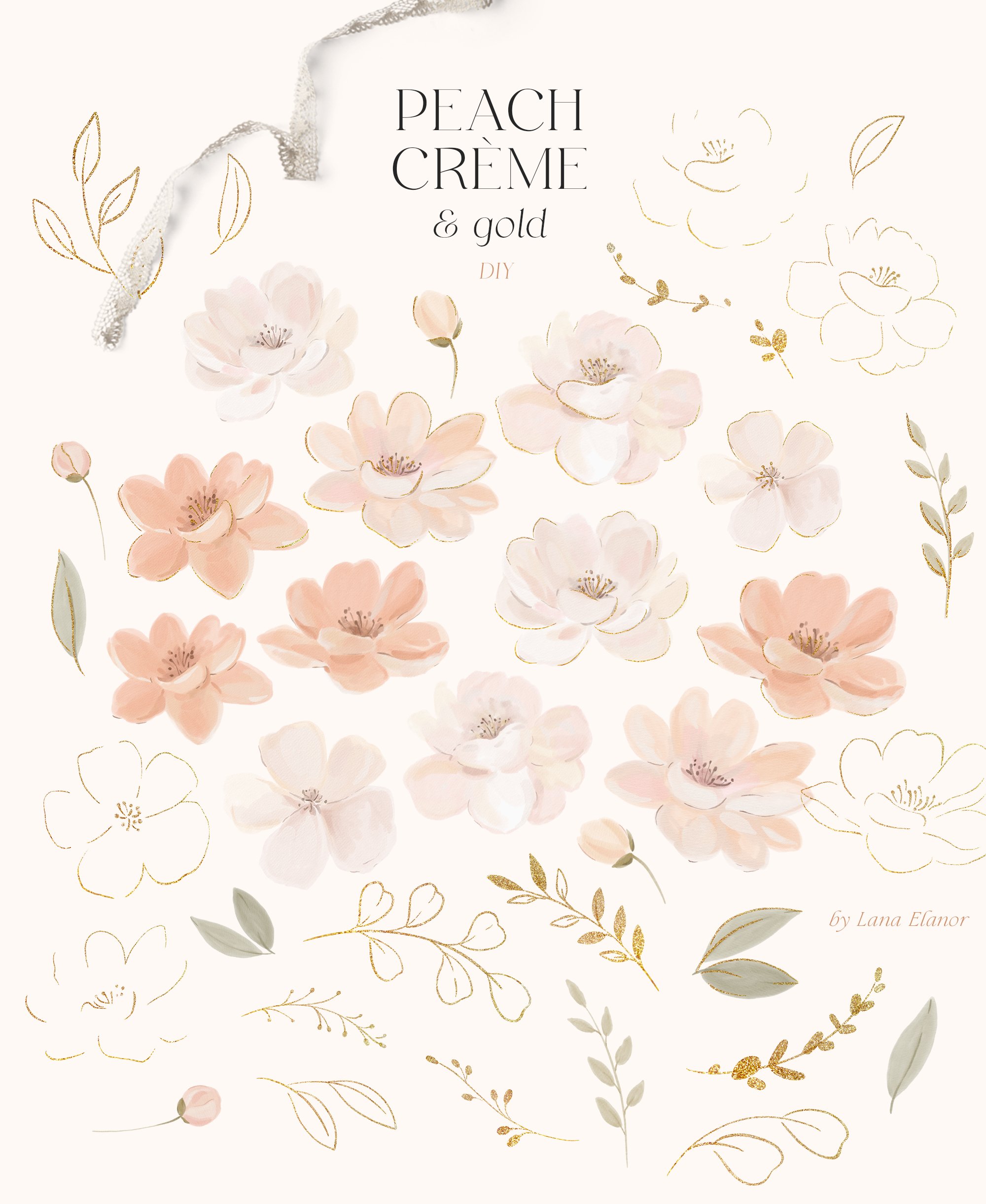 Peach Cream & Gold Flowers - Design Cuts