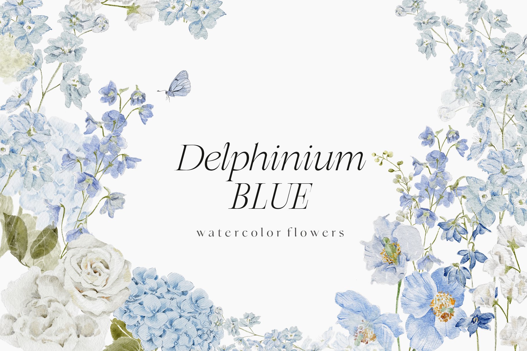 Delphinium Blue Delicate Flowers Watercolors - Design Cuts