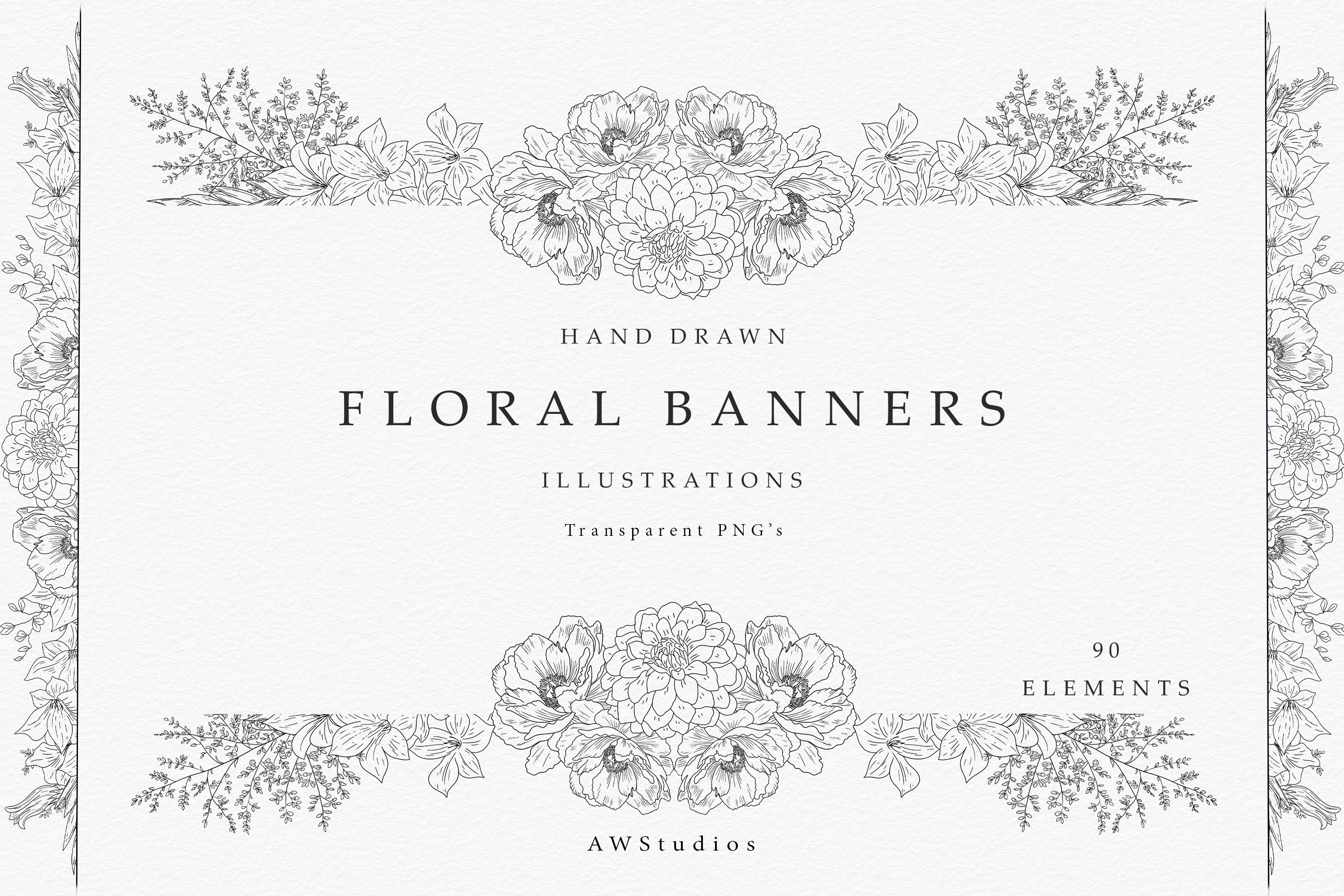 Hand Drawn Floral Banners - Design Cuts