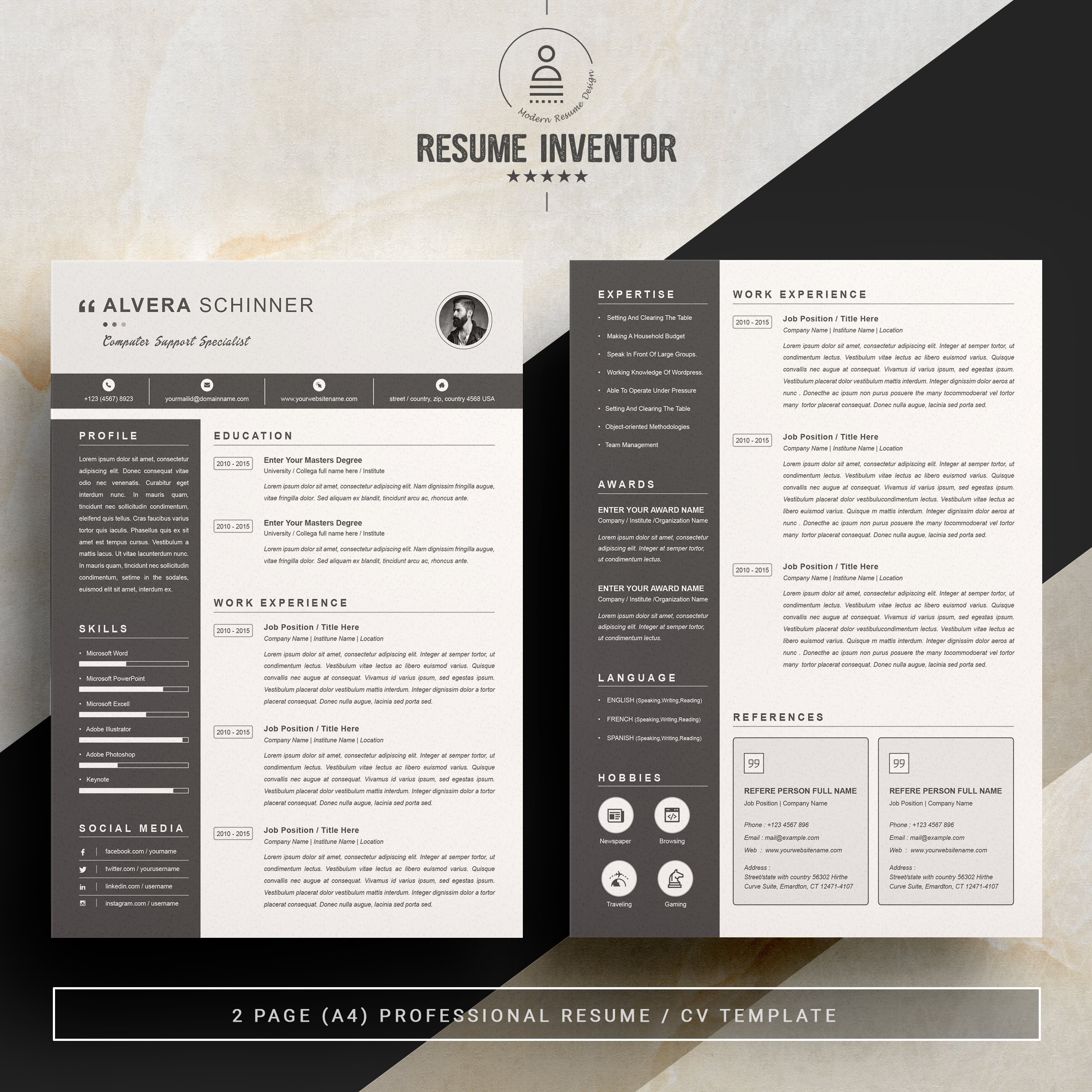 Black Resume Template Or CV Design Template - Design Cuts