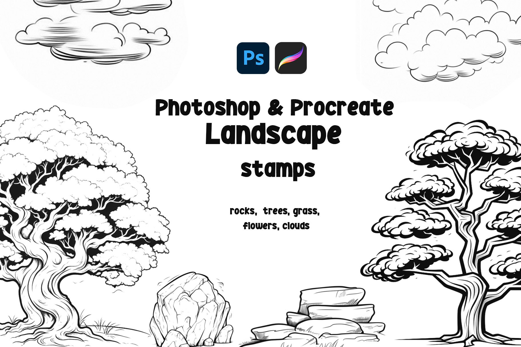 Landscape Procreate And Photoshop Stamp Brushes - Design Cuts
